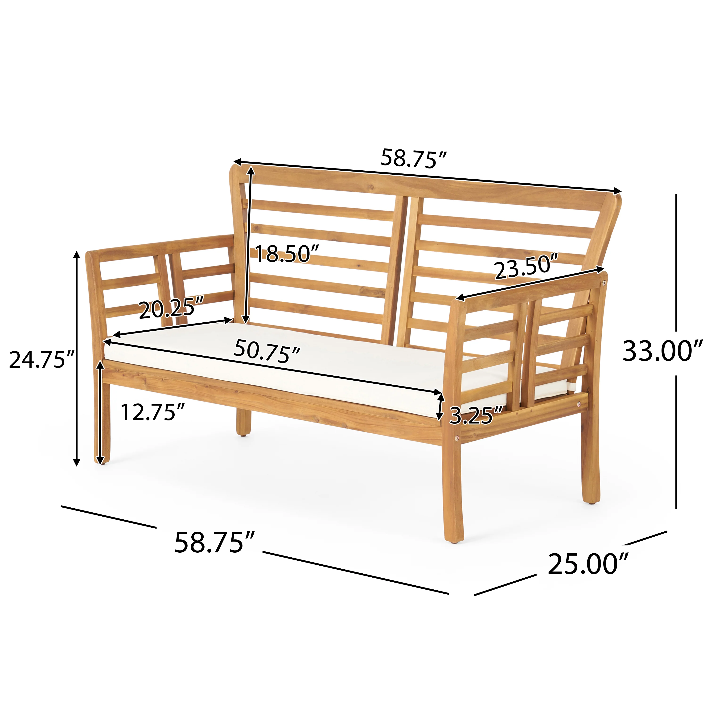 Laurier Outdoor Acacia Wood Loveseat with Cushions - furnishings