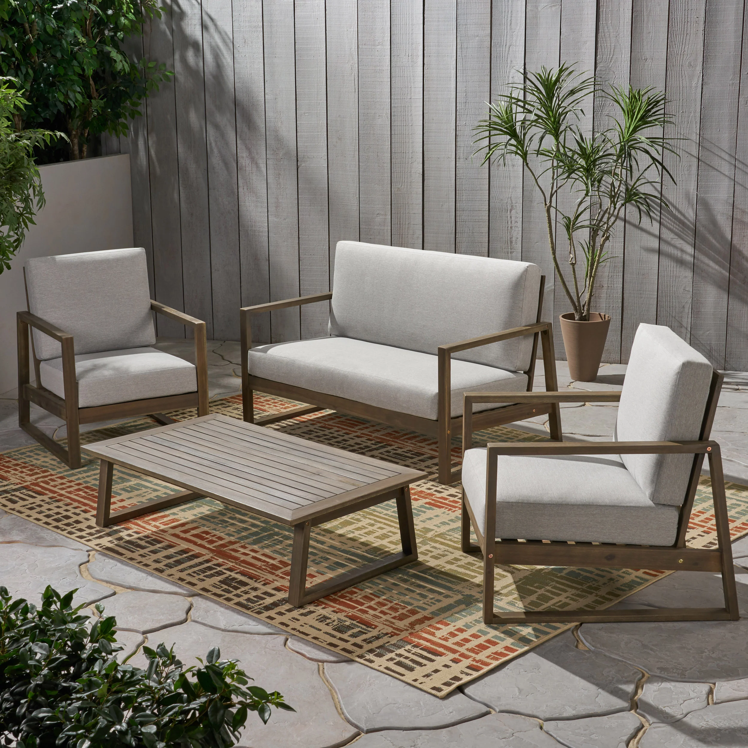 Marlee Outdoor Acacia Wood 4 Seater Chat Set with Coffee Table - furnishings