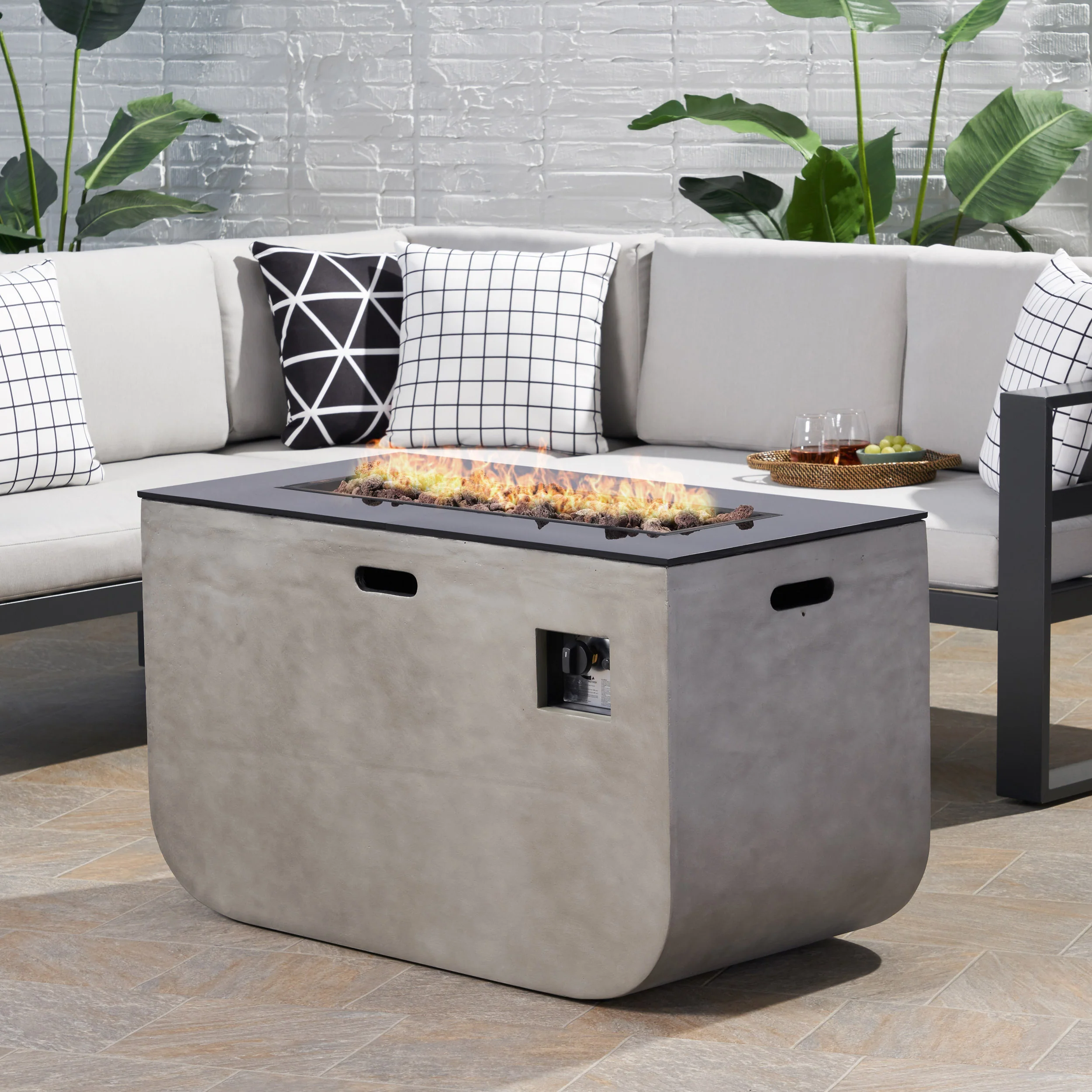 Laini Outdoor Modern 40-Inch Rectangular Fire Pit - furnishings