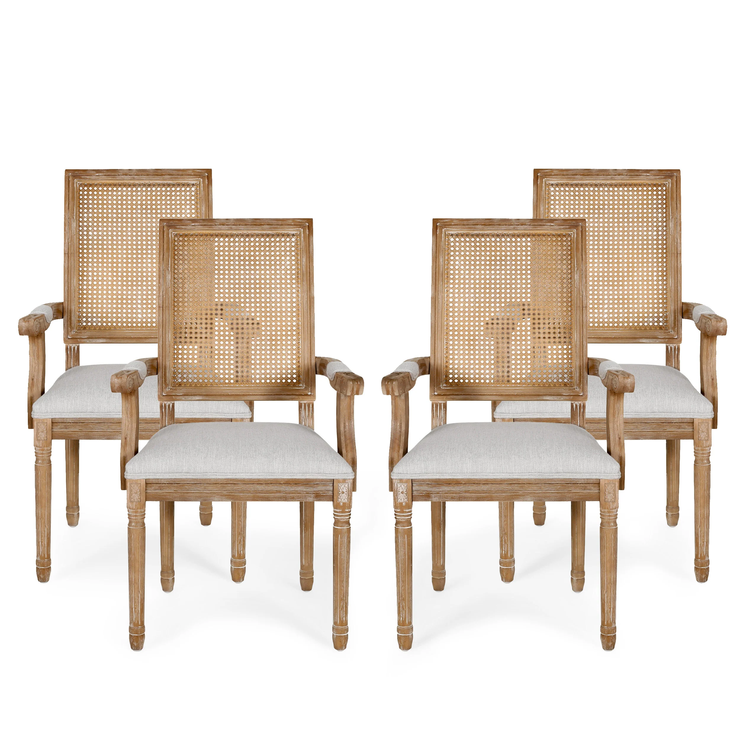 Zentner French Country Upholstered Wood and Cane Upholstered Dining Chairs, Set of 4 - furnishings