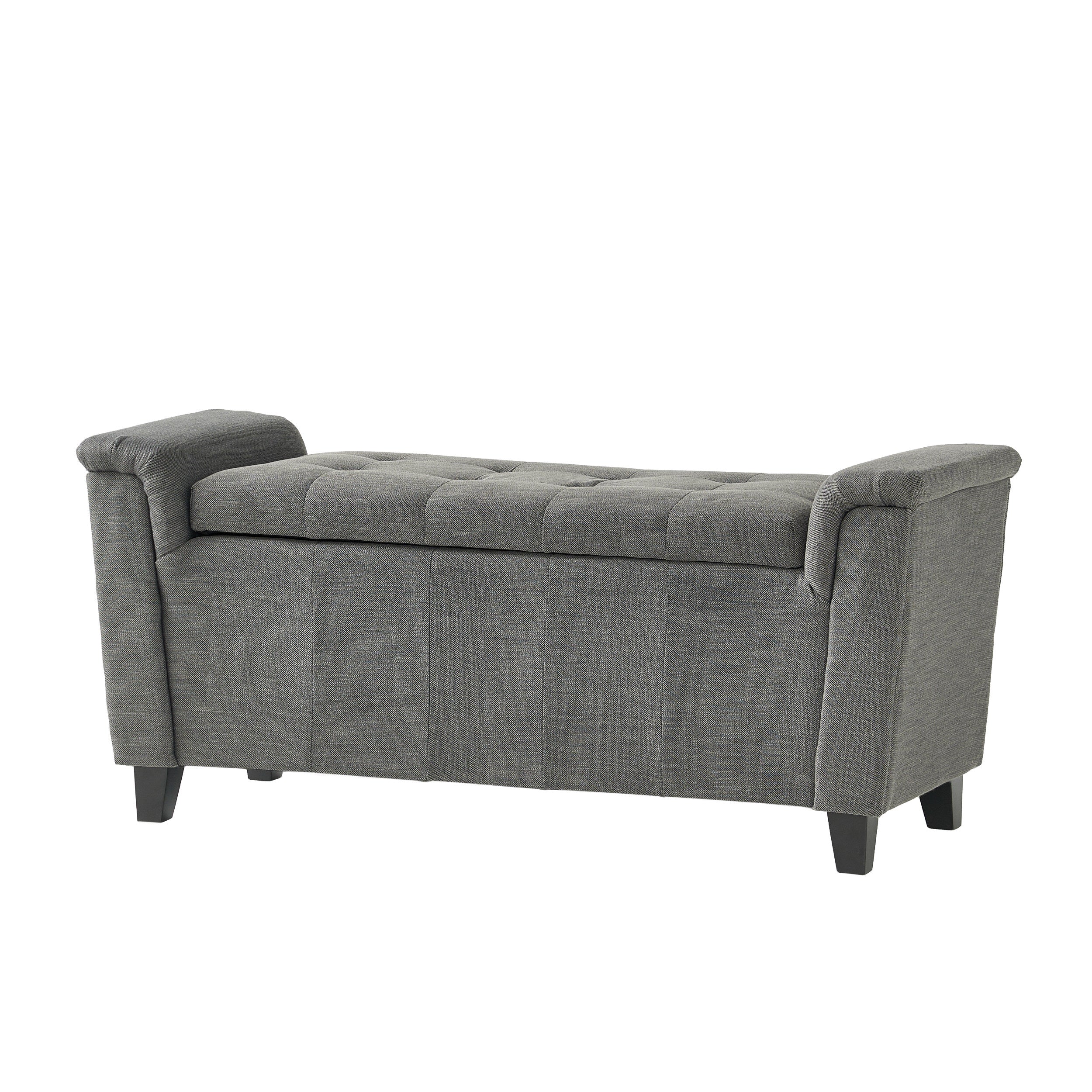 James Beige Tufted Fabric Armed Storage Ottoman Bench - furnishings