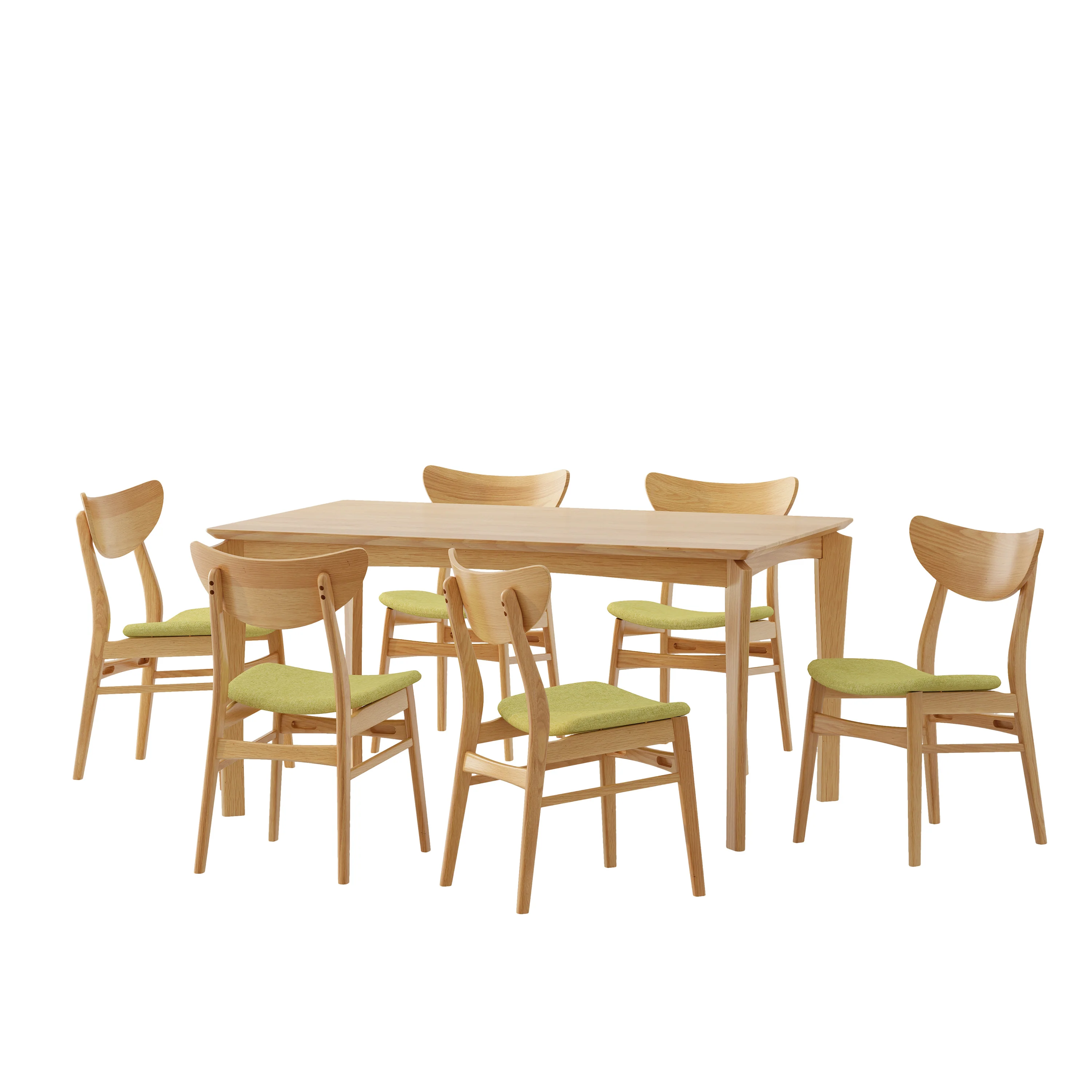 Geisler Wood and Fabric 7 Piece Dining Set, Natural Oak, Green Tea - furnishings