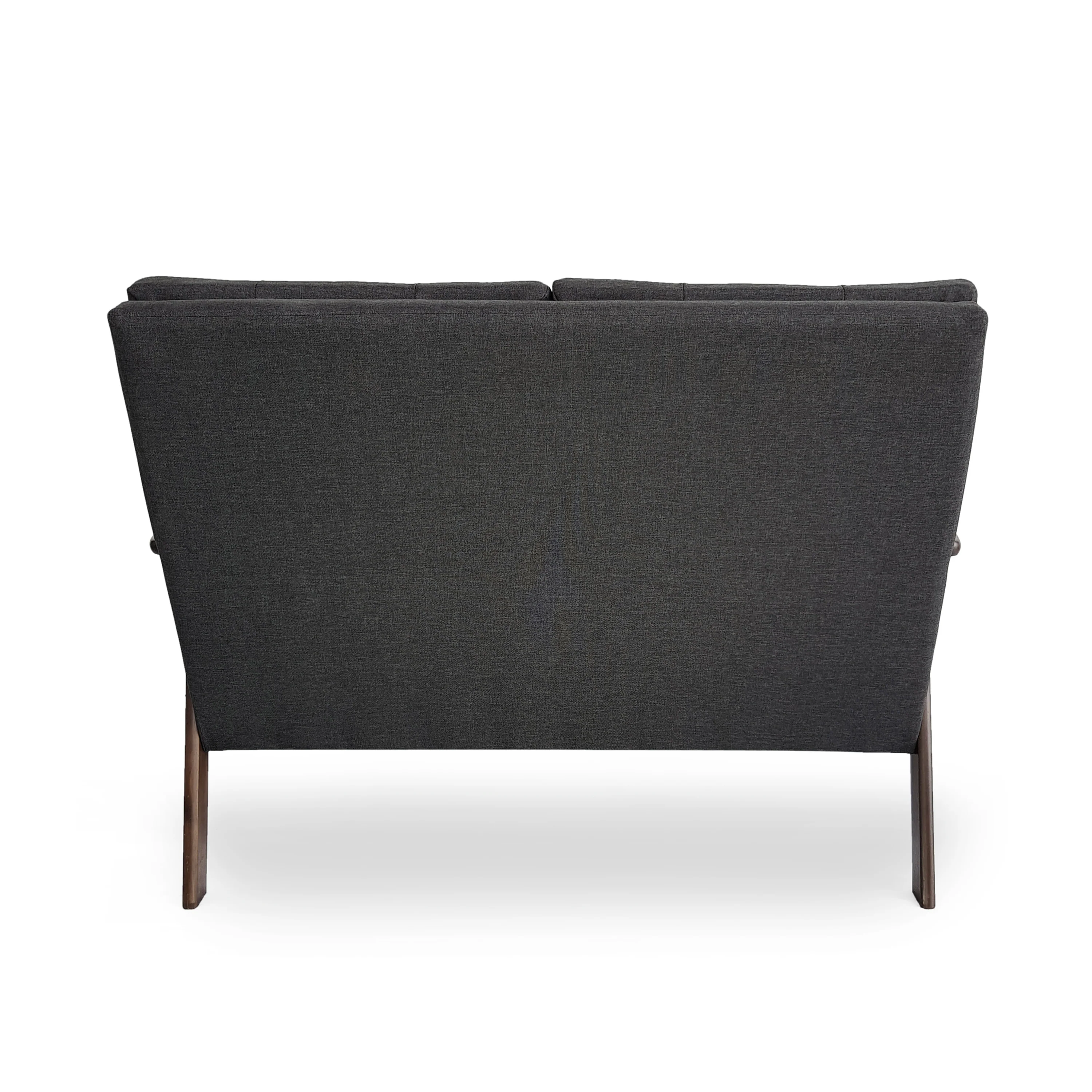 Samulle Mid Century Waffle Stitch Tufted Accent Loveseat with Rubberwood Legs - Black and Walnut Finish - furnishings