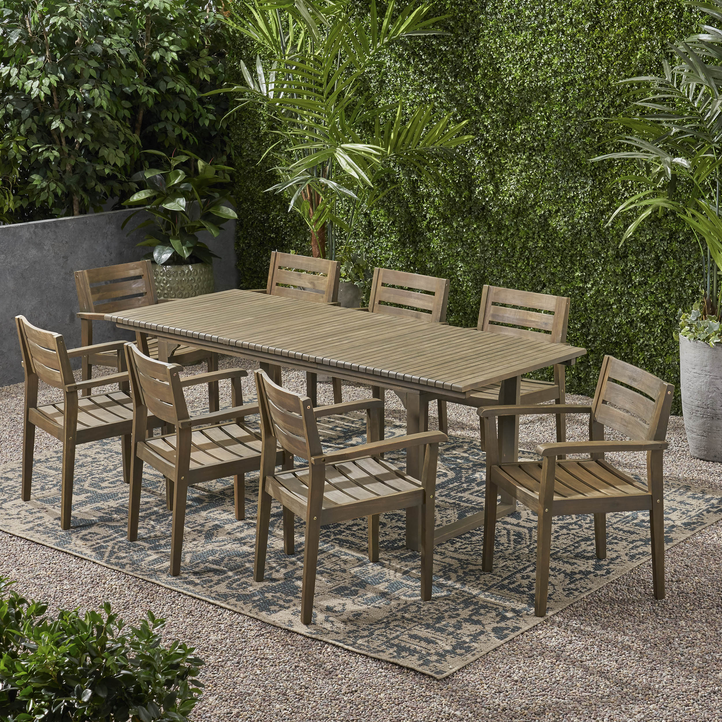 Fern Outdoor 8 Seater Expandable Acacia Wood Dining Set - furnishings