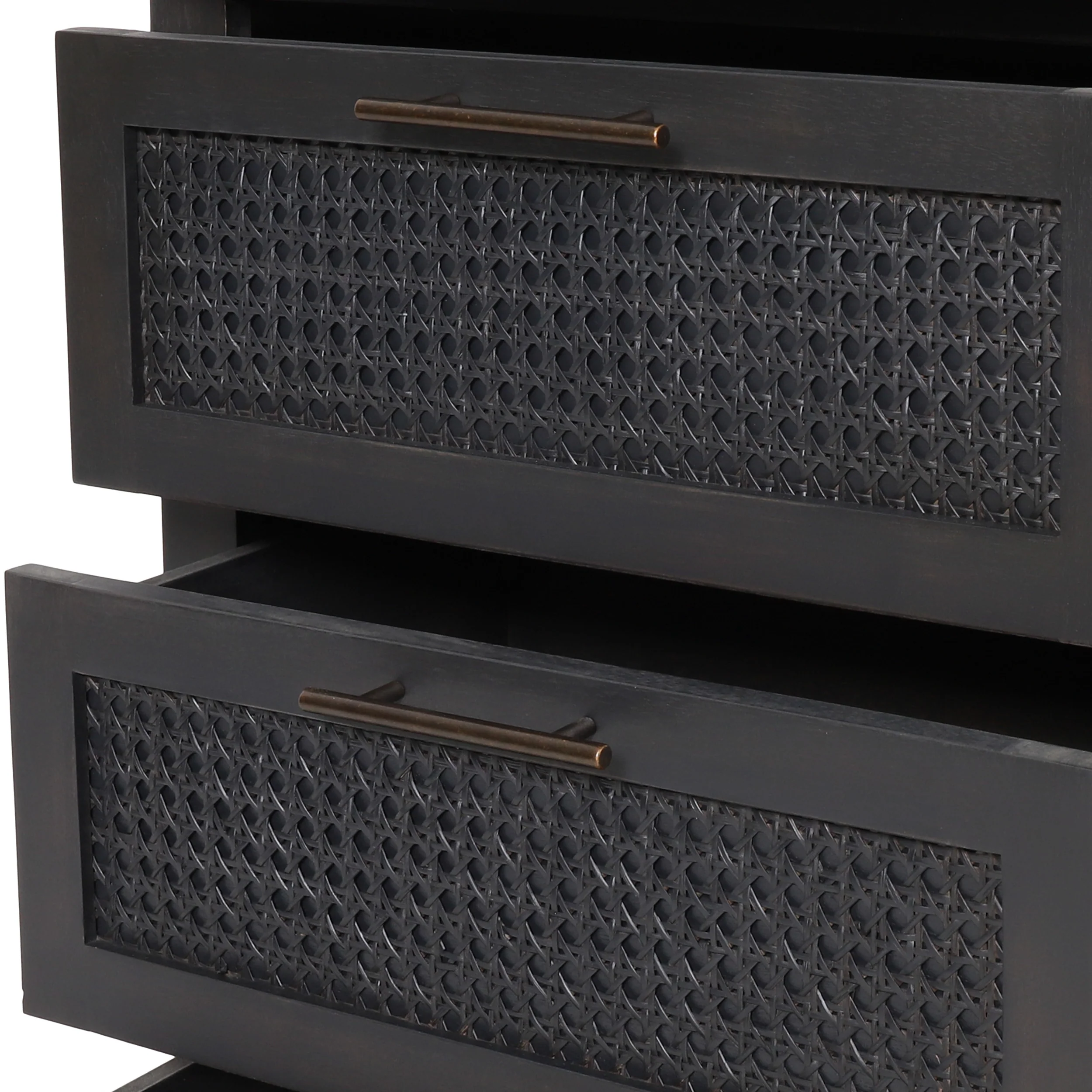 Pollards Rustic Acacia Wood and Cane 3 Drawer Dresser, Dark Gray - furnishings