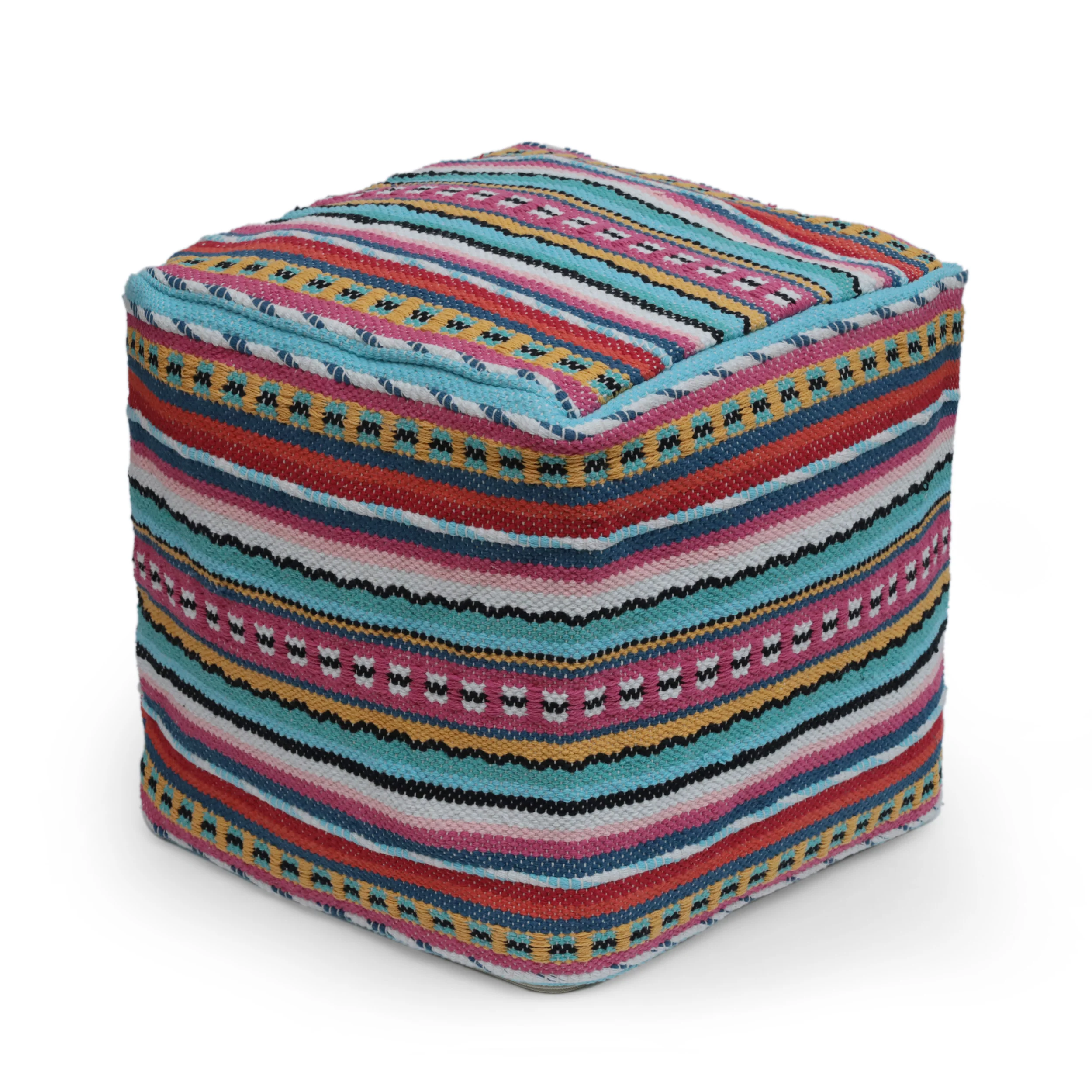 Hilliard Boho Handcrafted Peruvian Print Cube Pouf - furnishings