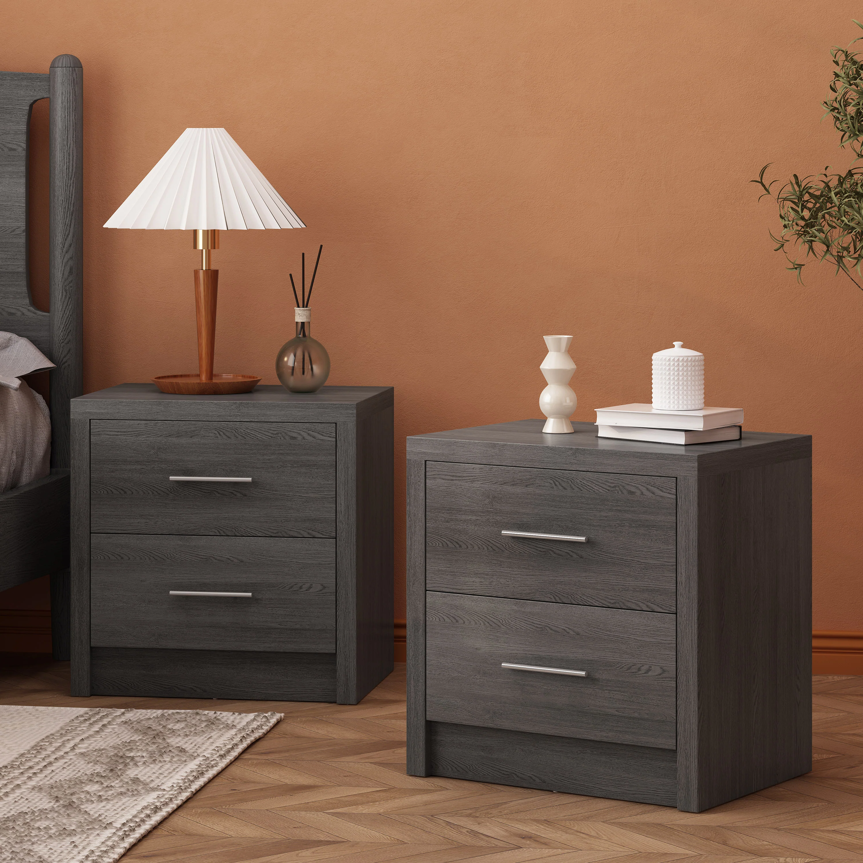 Marlette Modern 2 Drawer Nightstands, Set of 2 - furnishings