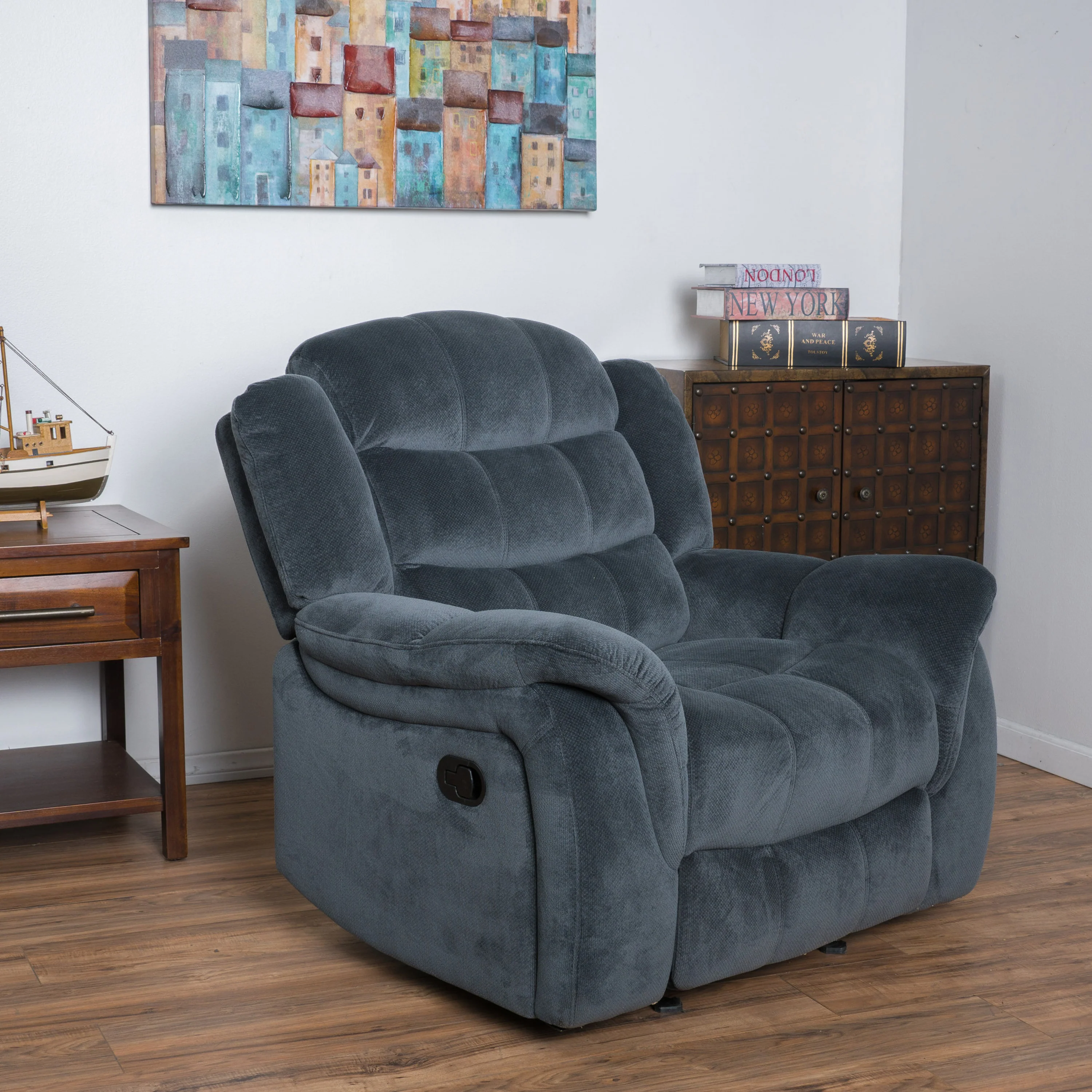 Emryka Contemporary Gray Fabric Glider Recliner - furnishings