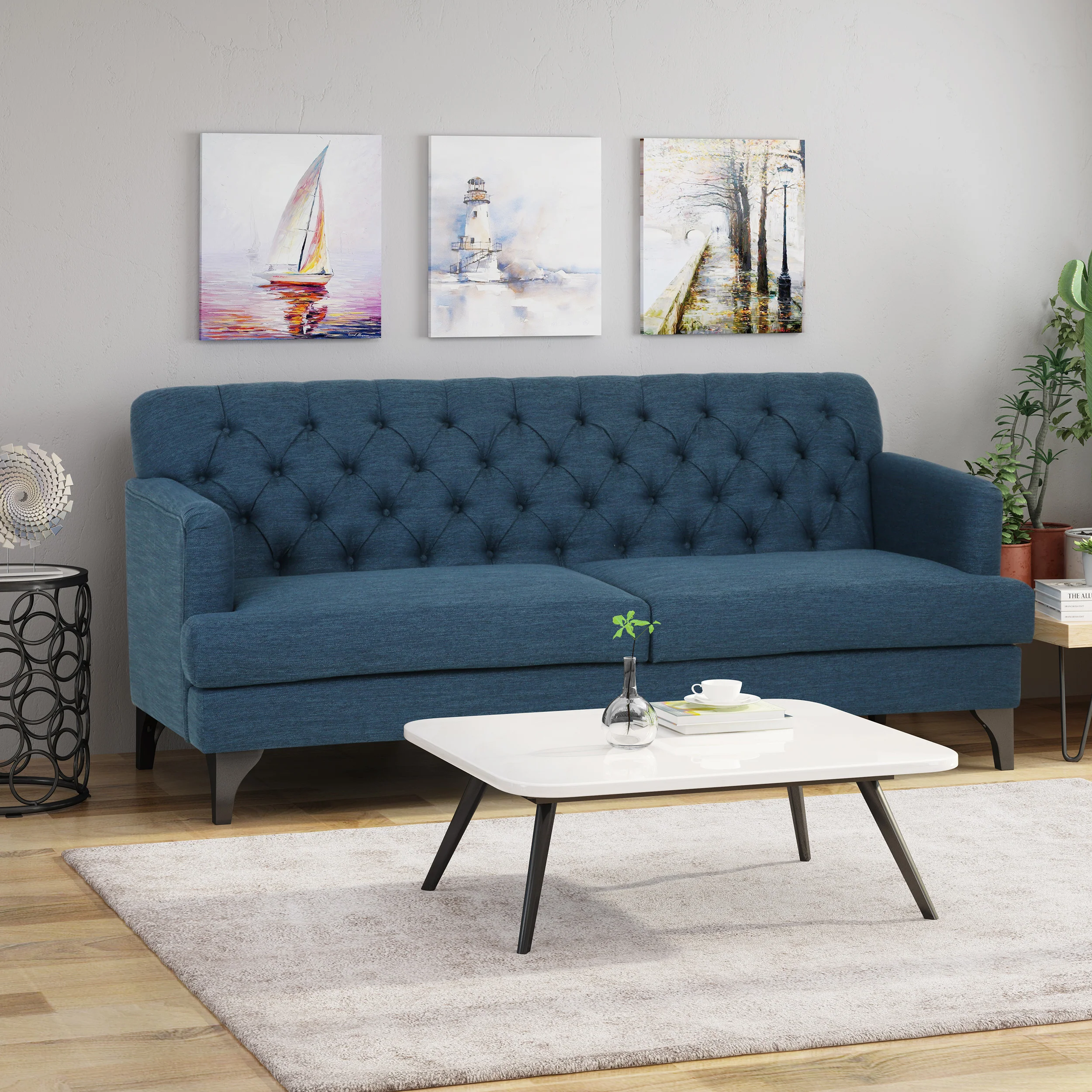 Maysin Contemporary Tufted Fabric 3 Seater Sofa - furnishings