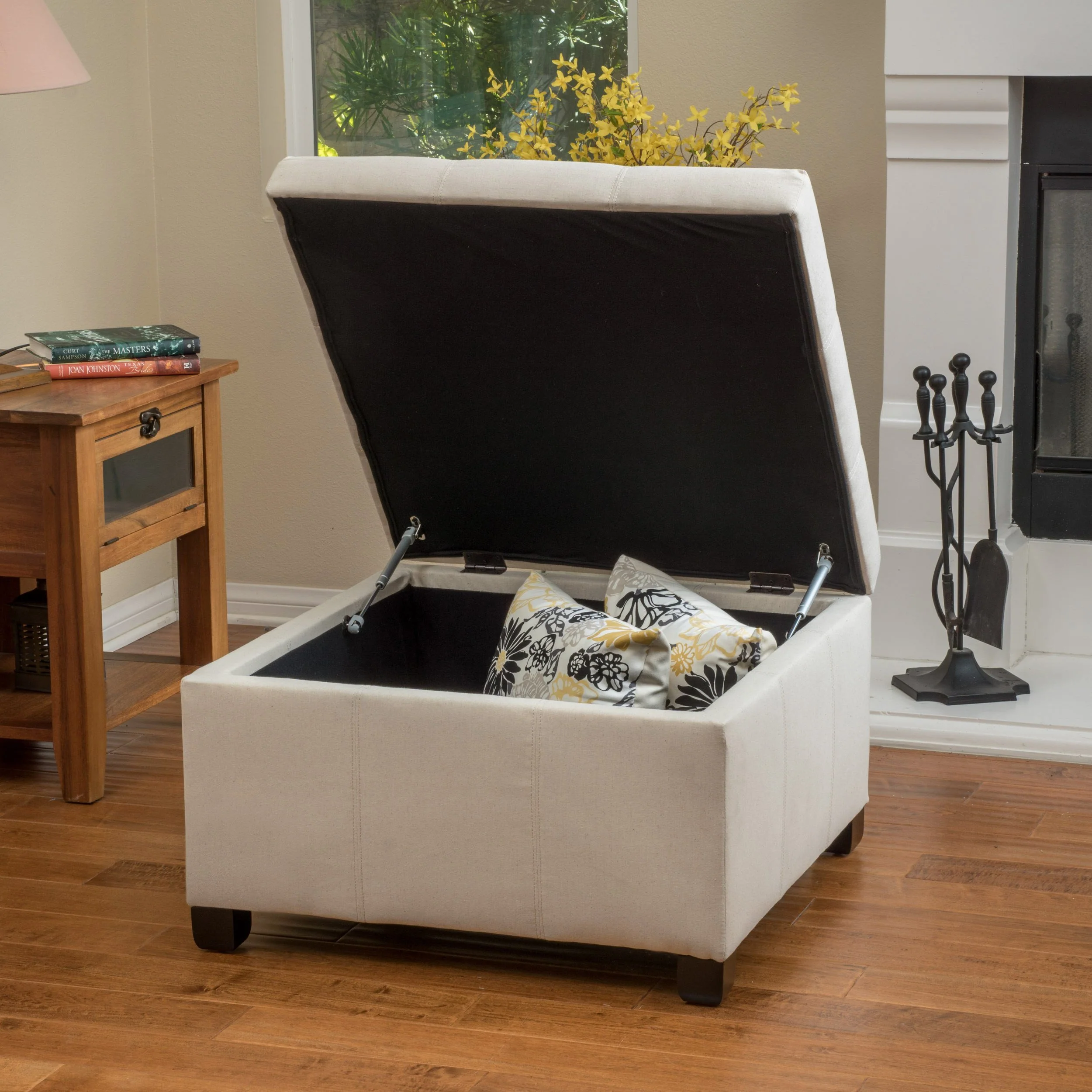 Kensington Fabric Square Storage Ottoman Coffee Table - furnishings