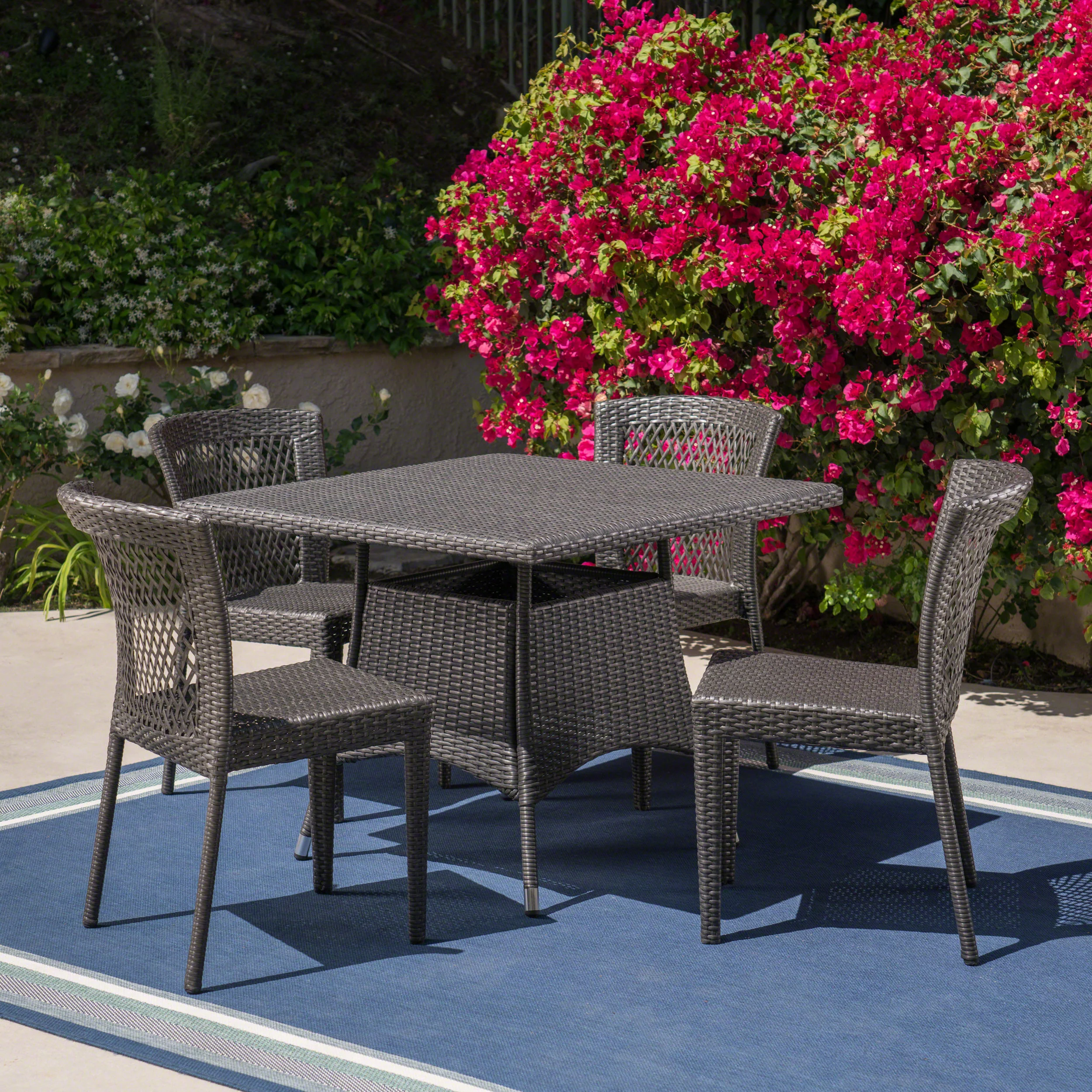 Palmer Outdoor 5 Piece Wicker Dining Set, Grey - furnishings