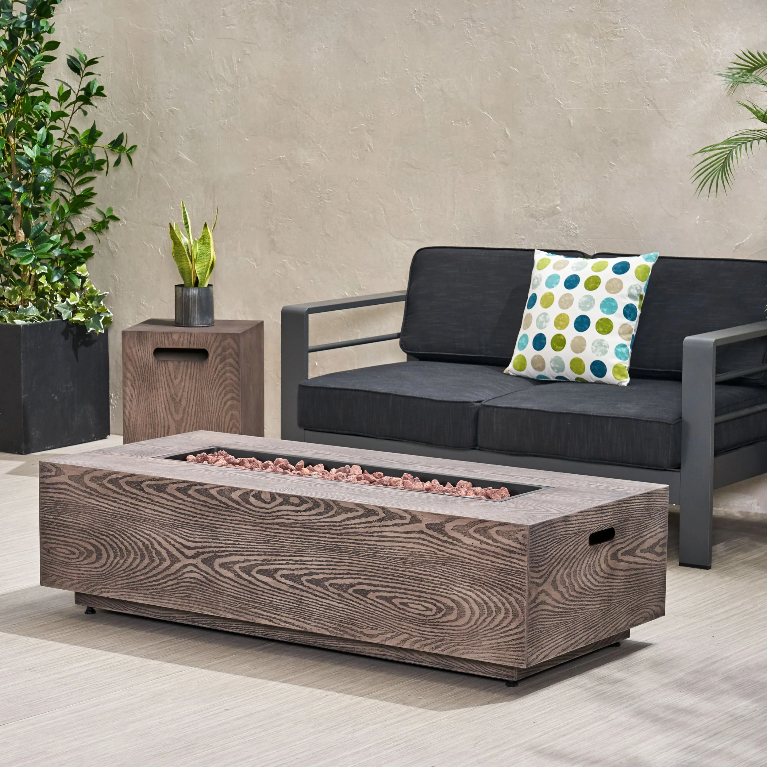 Bremen Outdoor 50,000 BTU Rectangular Fire Pit with Tank Holder - furnishings