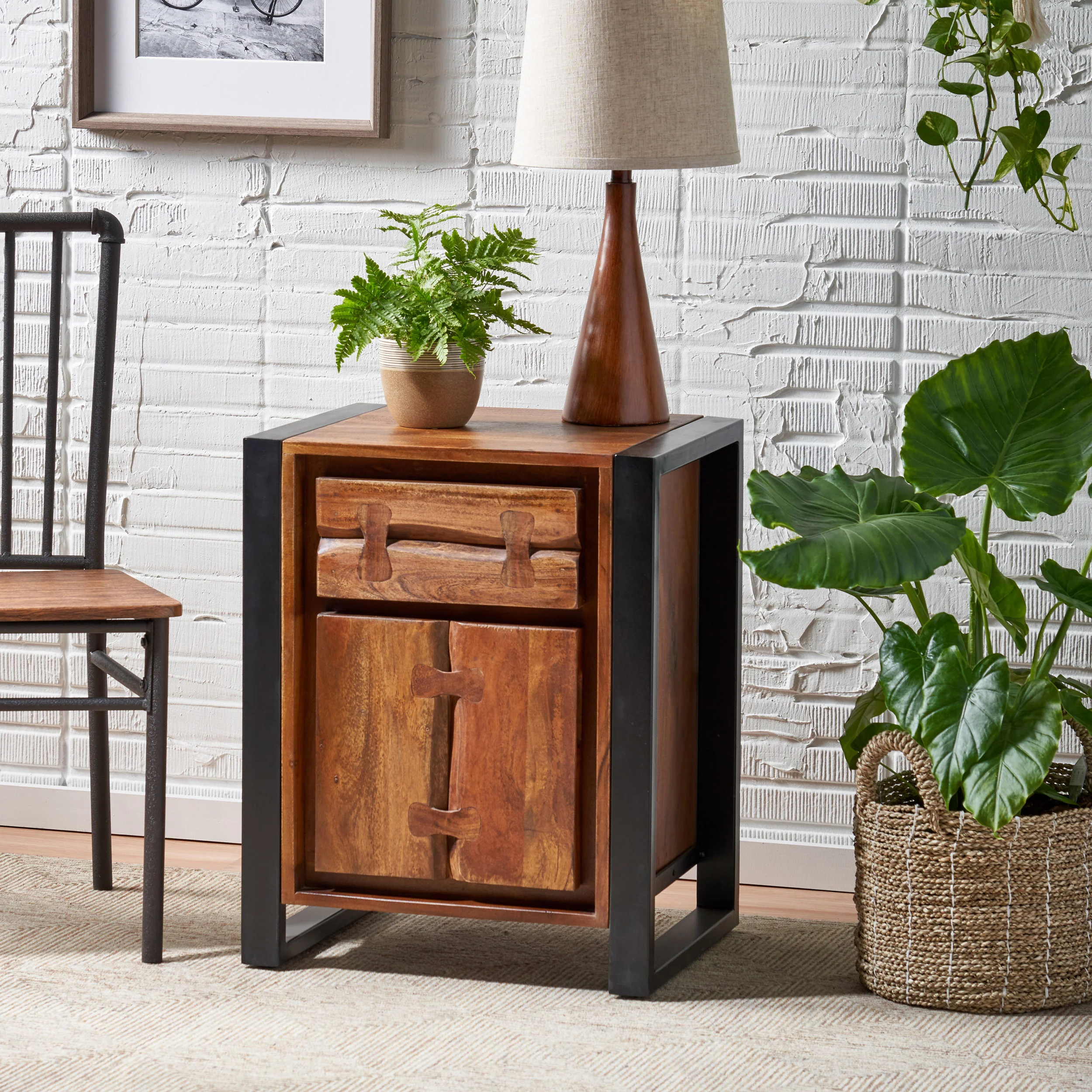 Raiya Handcrafted Boho Acacia Wood Cabinet - furnishings