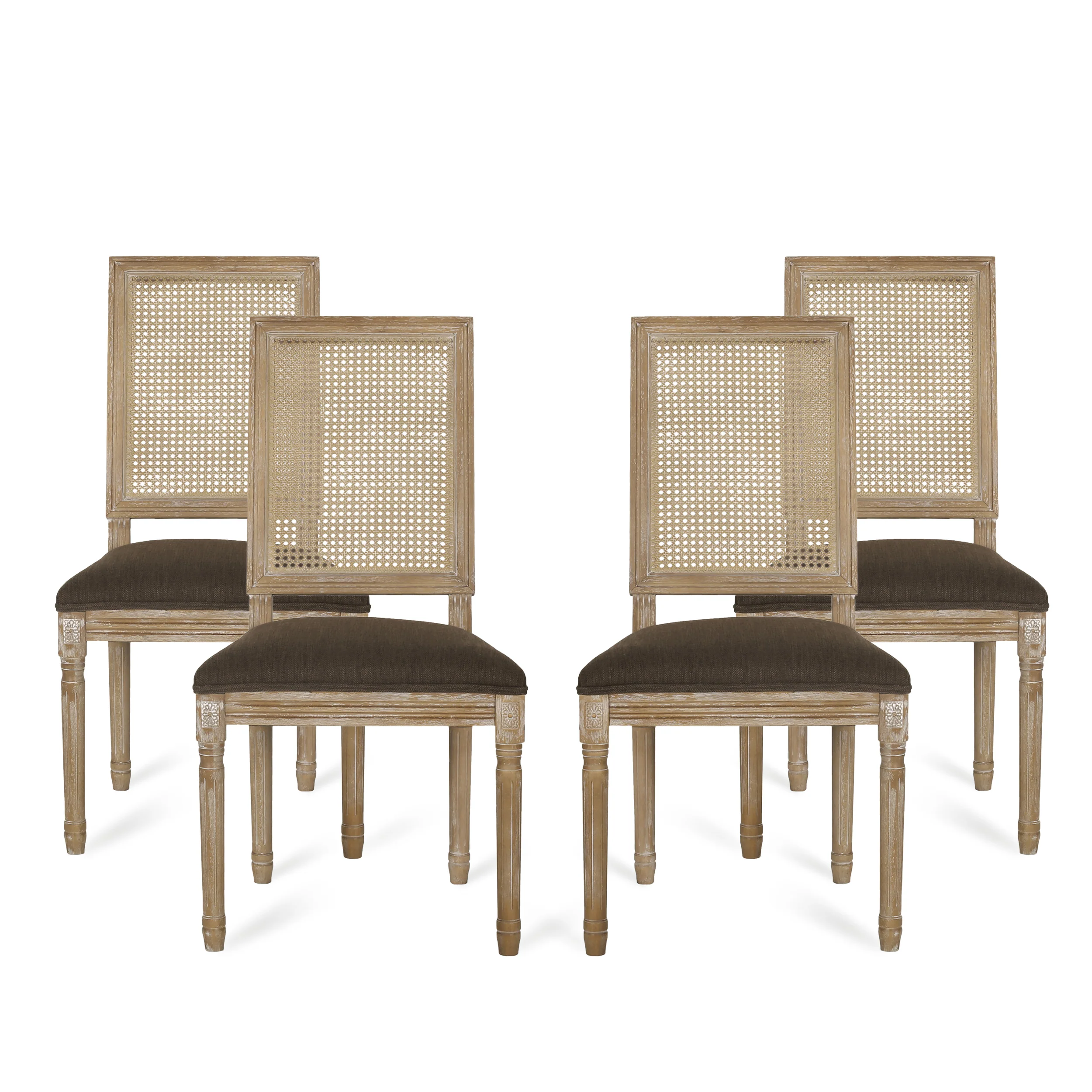 Brownell French Country Wood and Cane Upholstered Dining Chair, Set of 4 - furnishings