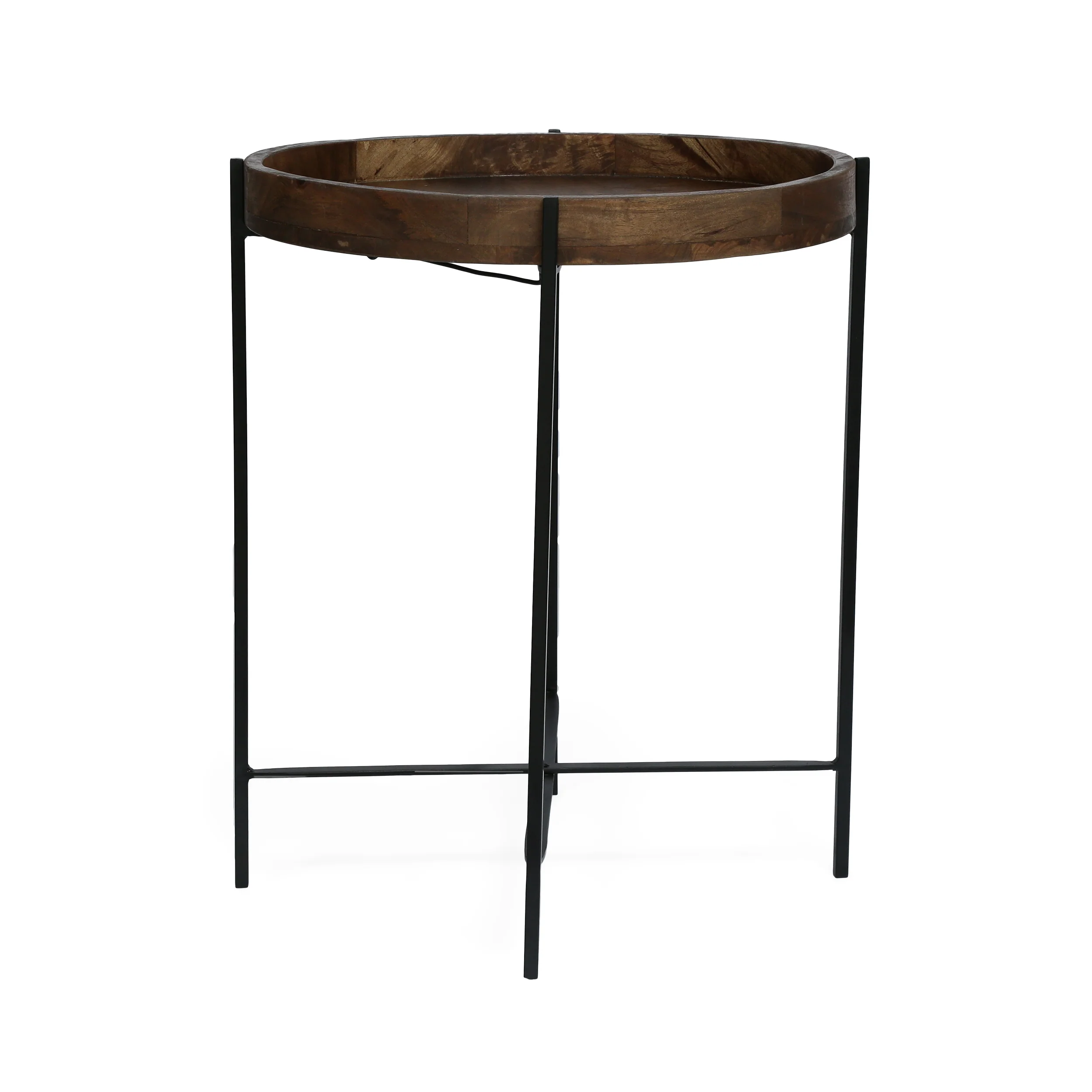 Glynn Tift Handcrafted Modern Industrial Mango Wood Folding Tray Top Side Table - furnishings