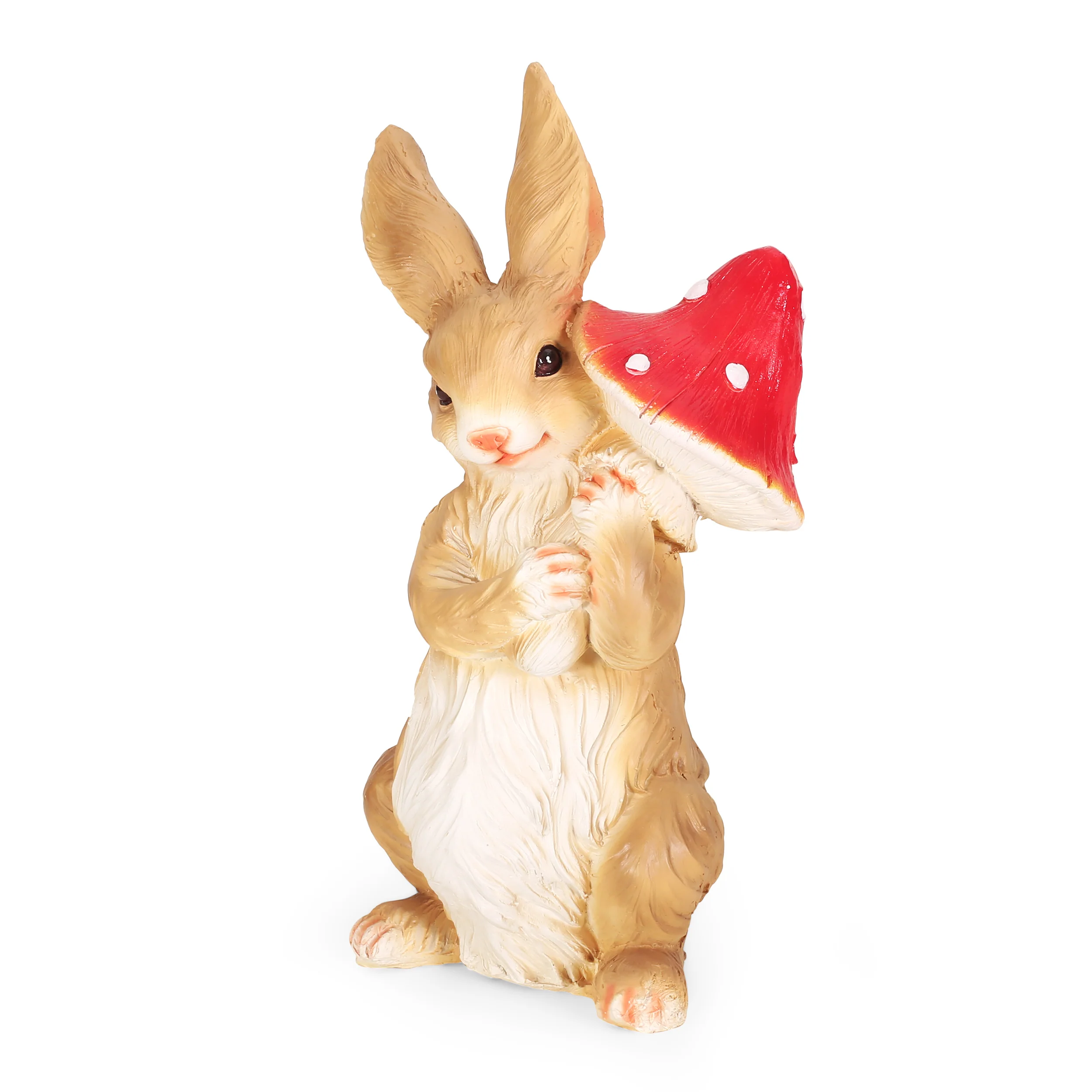 Broadus Outdoor Rabbit Garden Statue, White and Brown - furnishings