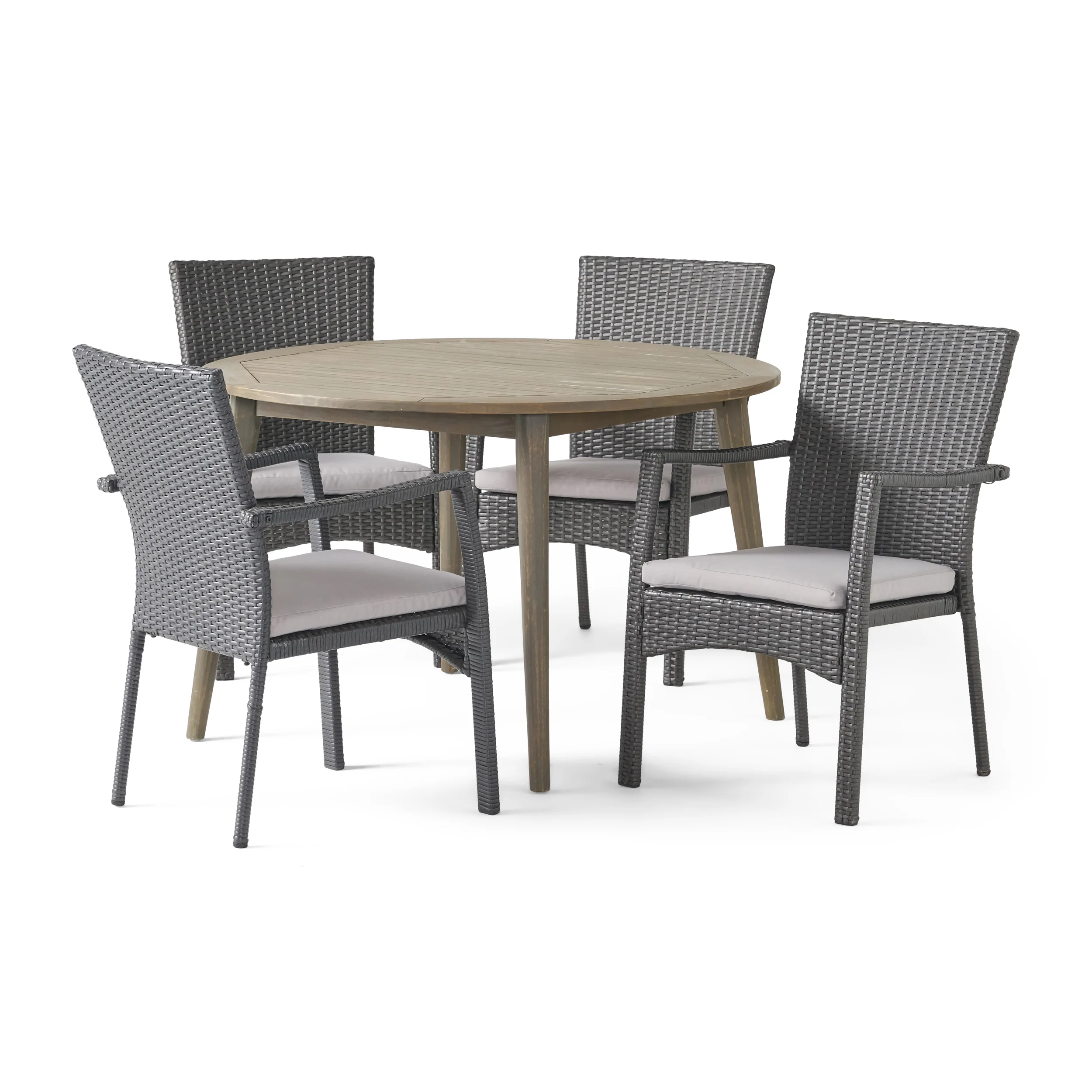 Hoff Outdoor Coastal 5 Piece Wicker Dining Set with Round Acacia Wood Table - furnishings