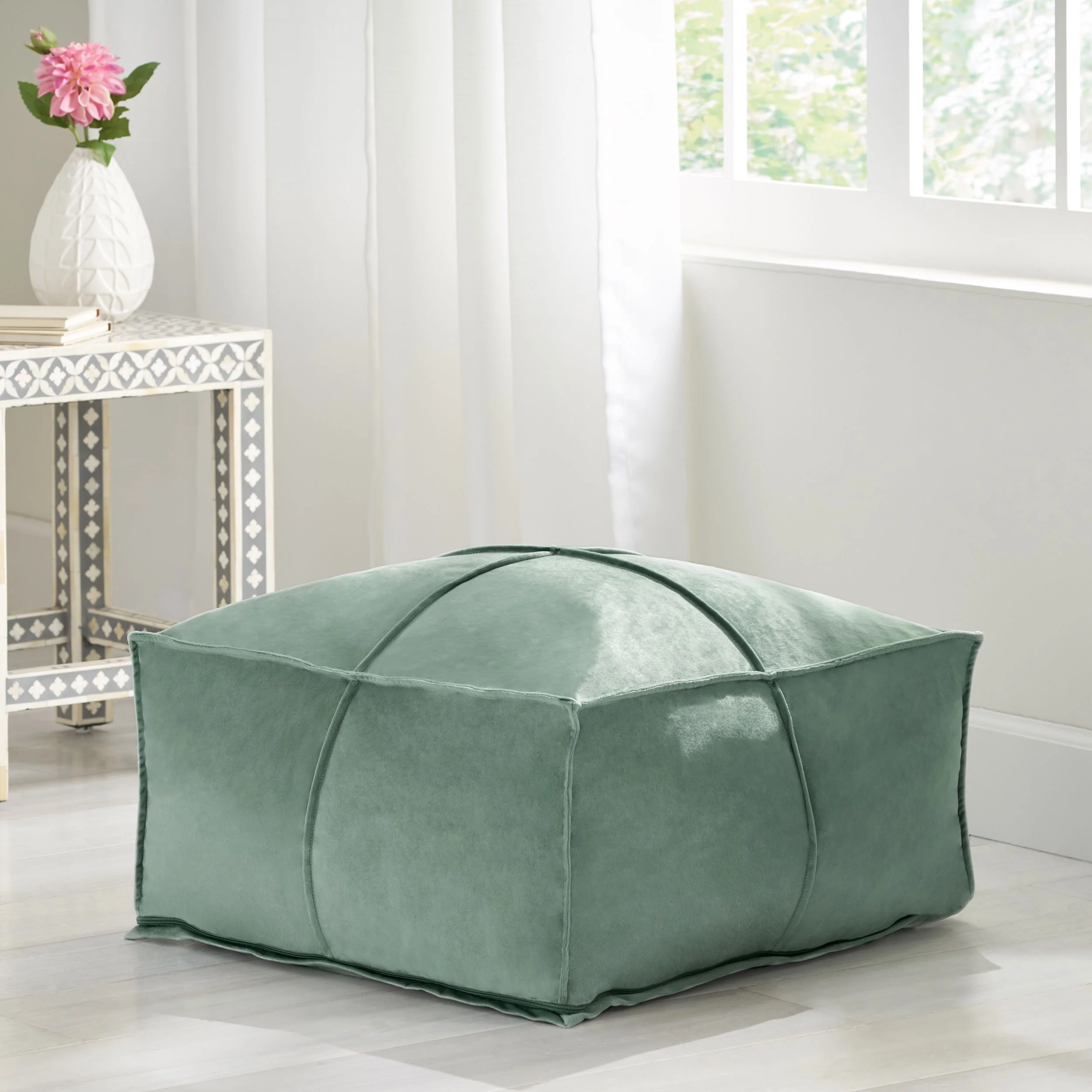 Cytheria Modern Glam Velvet Square Bean Bag Ottoman - furnishings
