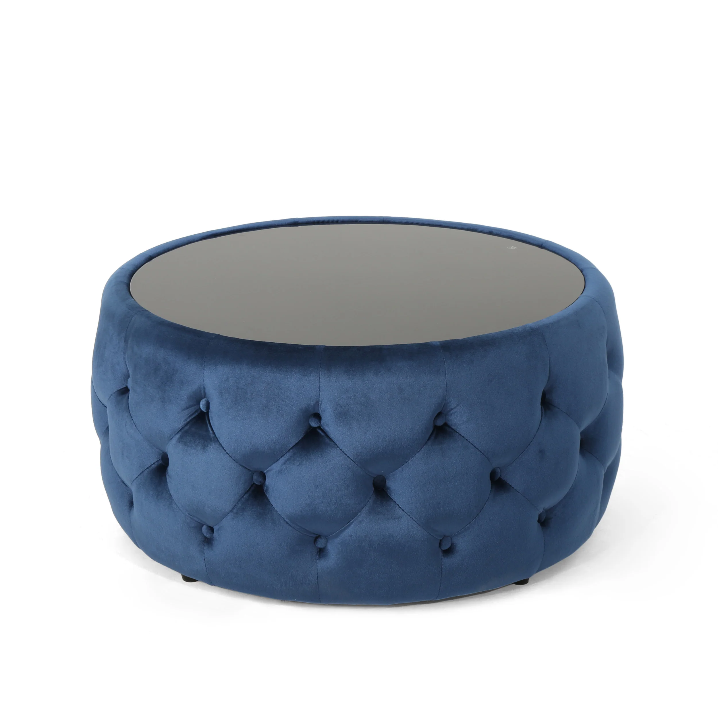Ivy Glam Velvet and Tempered Glass Coffee Table Ottoman - furnishings