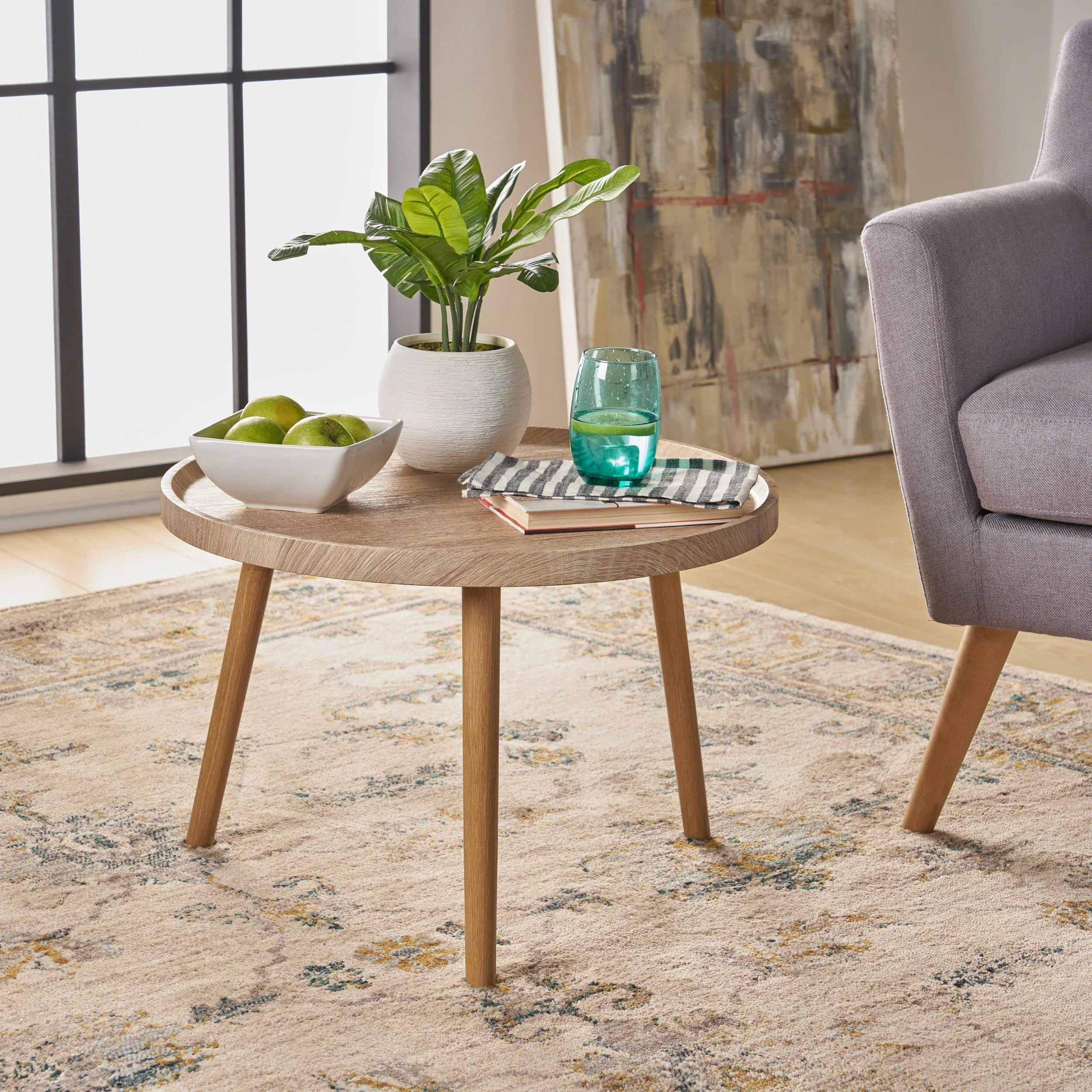 Gary Traditional Faux Wood Side Table, Oak Finish - furnishings