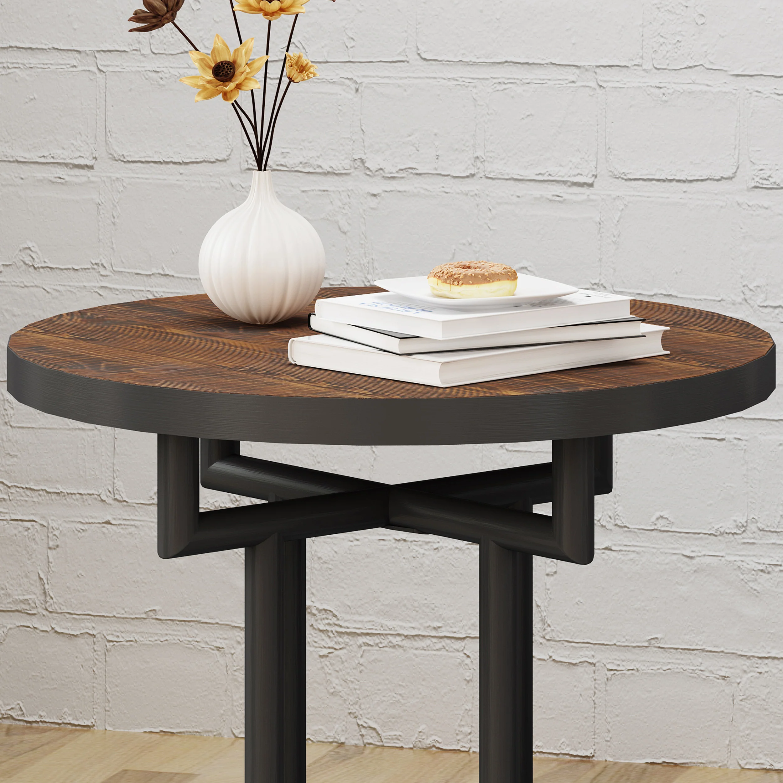 Atmos Industrial Faux Wood End Table, Dark Brown - furnishings