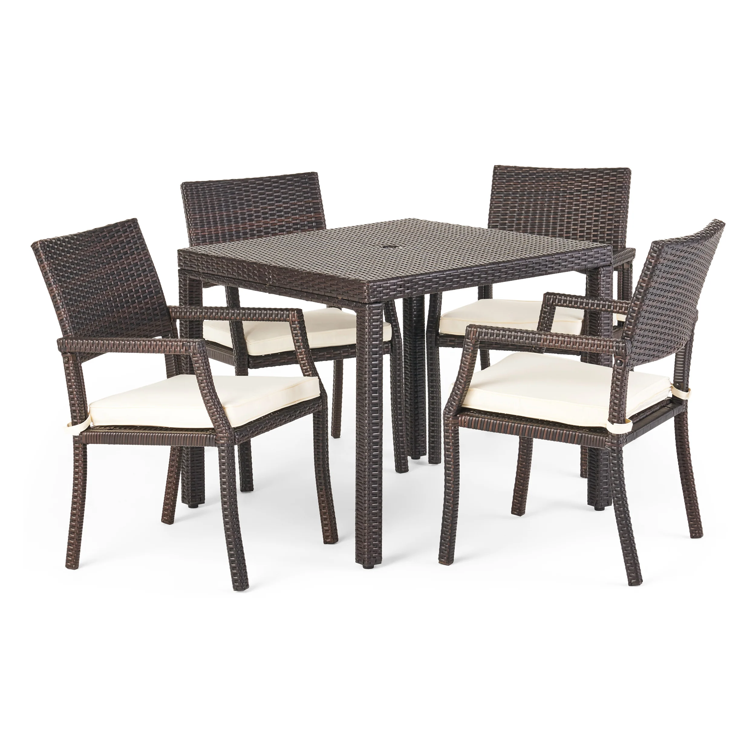 Edene Outdoor 5 Piece Multibrown Wicker Rectangular Dining Set - furnishings