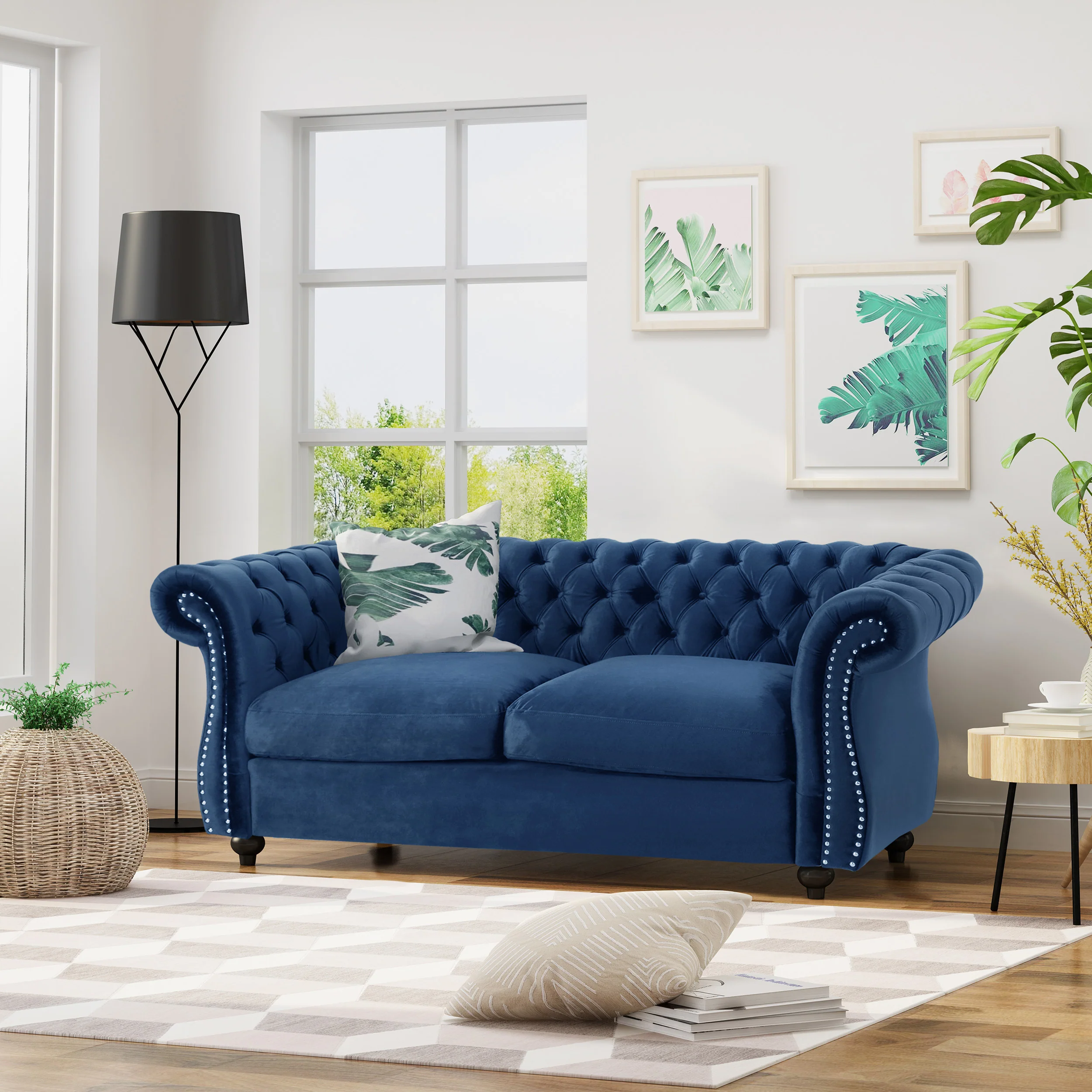 Kyle Traditional Chesterfield Velvet Loveseat Sofa - furnishings