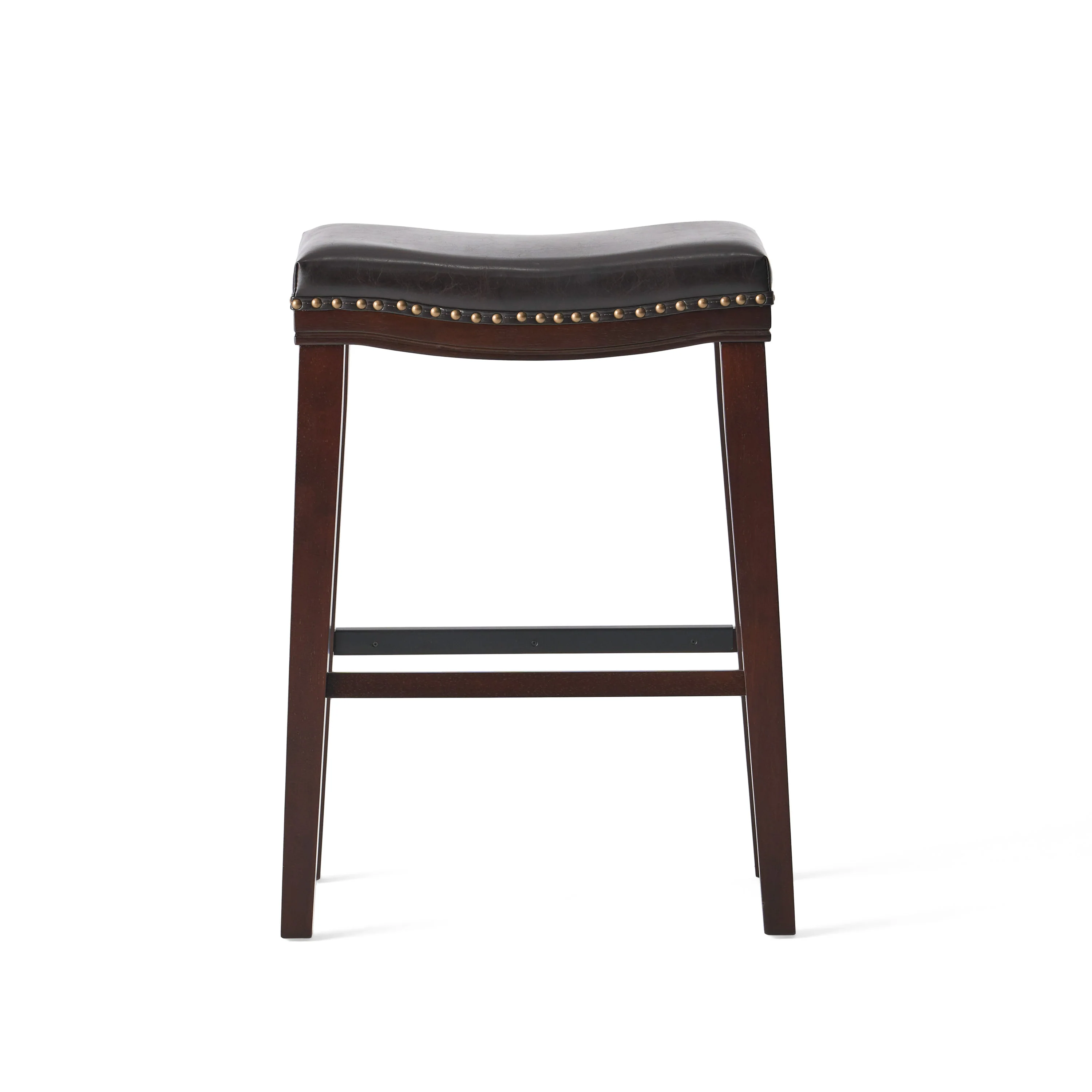 Estes Studded 30 Inch Brown Leather Saddle Barstool, Set of 2 - furnishings