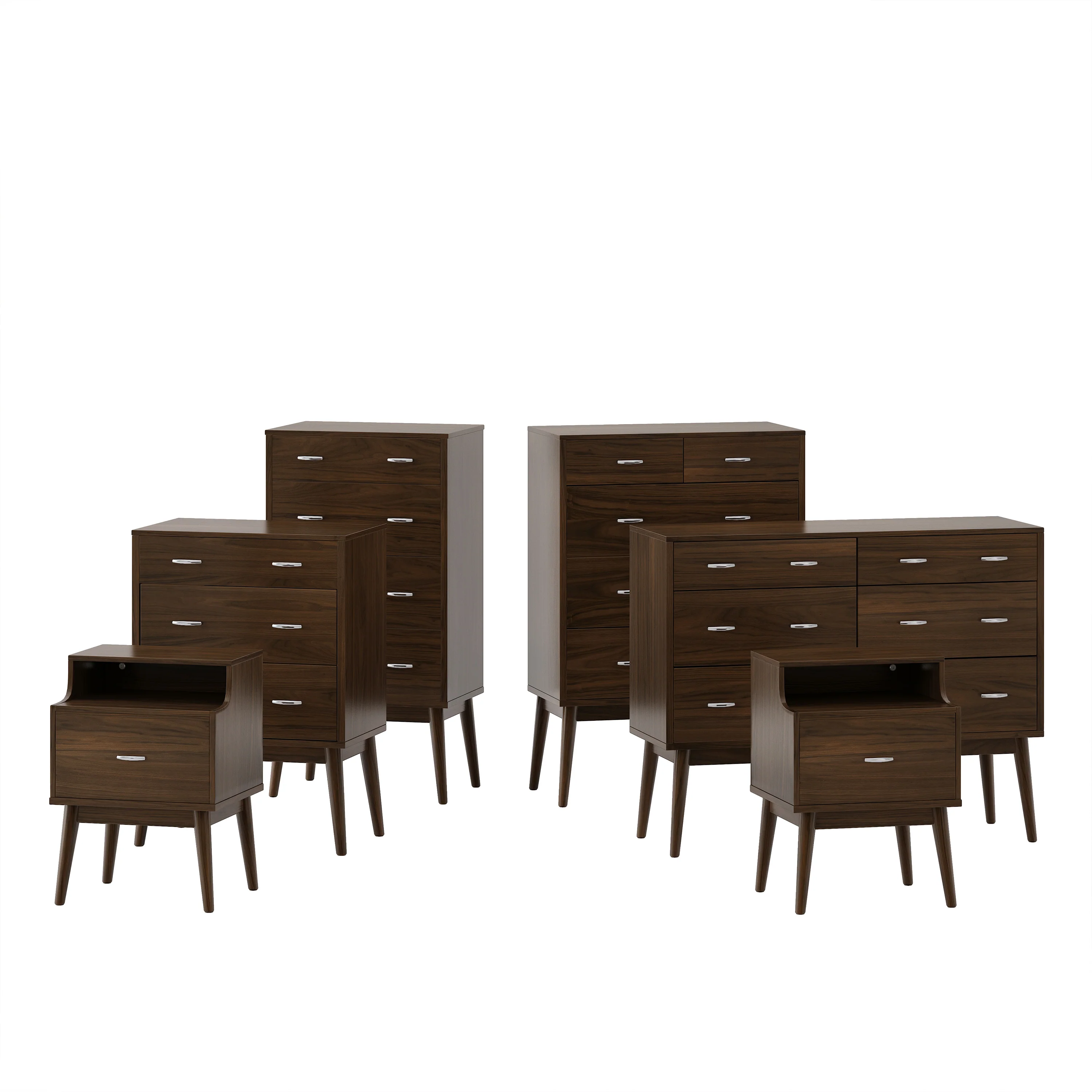 Wilbur Mid Century Wooden 6 Piece Bedroom Set - furnishings