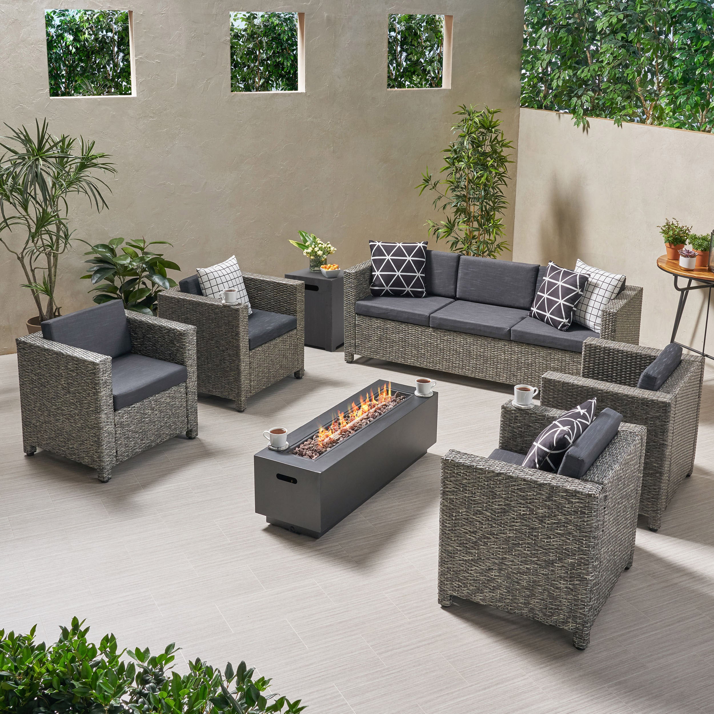 Venice 7-Seater Outdoor Fire Pit Sofa Set - furnishings