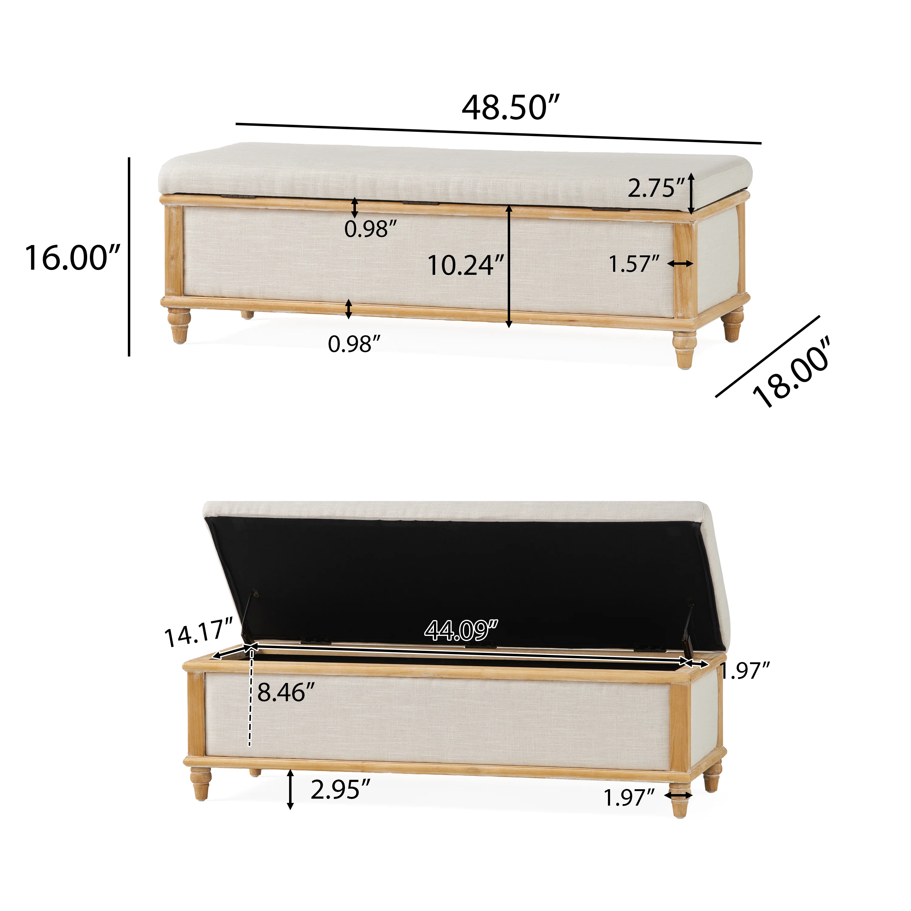 Lombardi French Style Upholstered Light Beige Fabric Storage Ottoman - furnishings