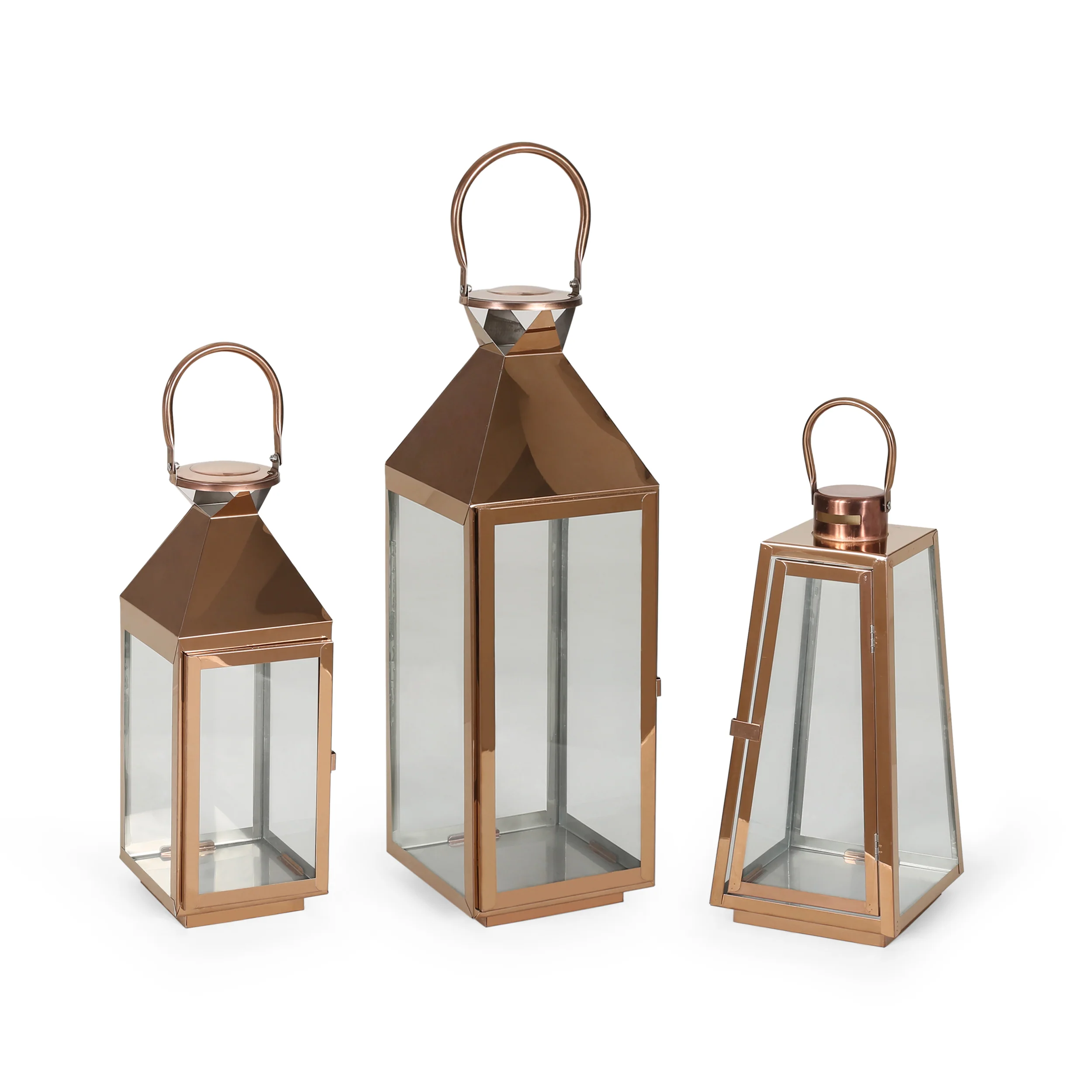 Asael Modern Stainless Steel Lantern Set - furnishings
