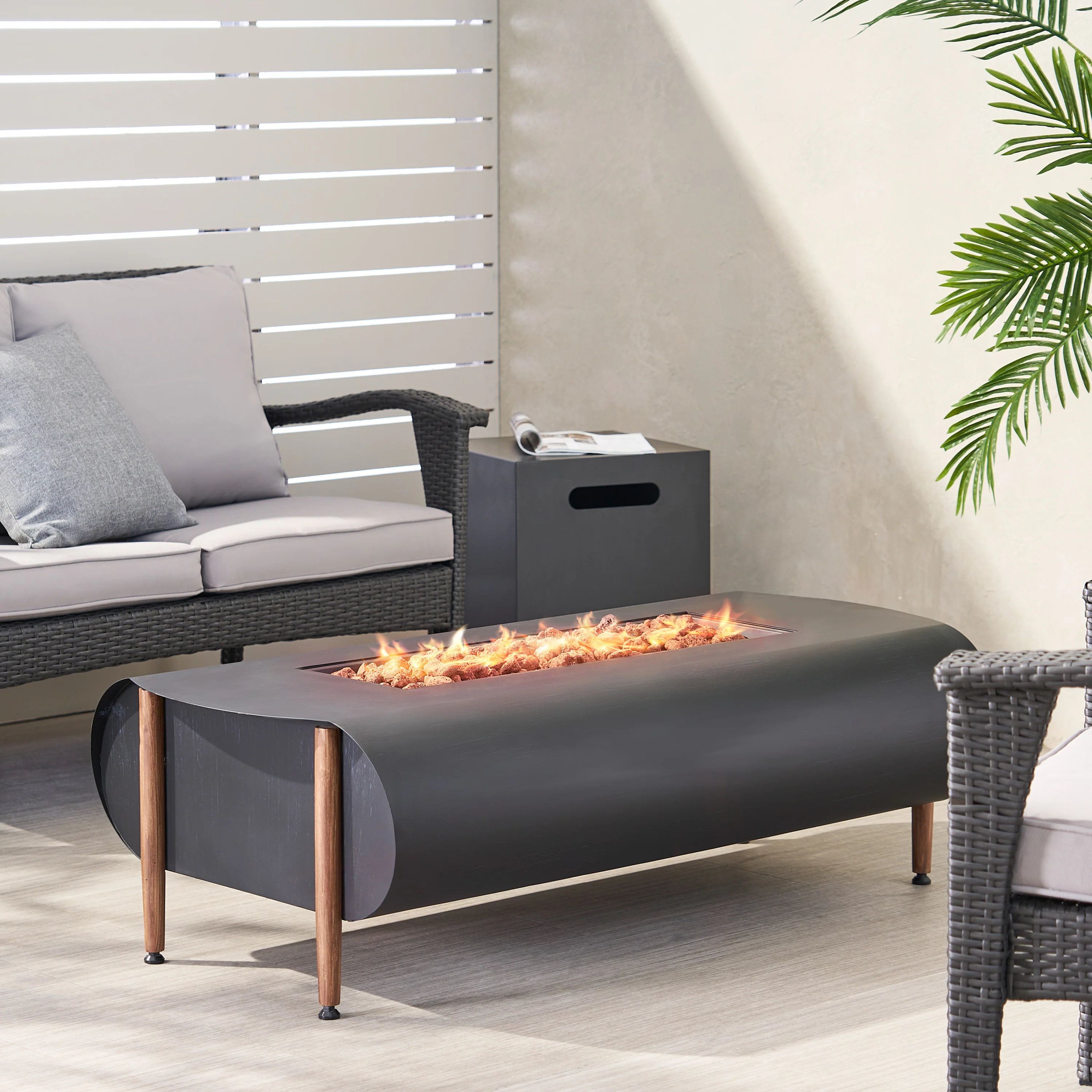 Riegel Outdoor 50000 BTU Rectangular Fire Pit with Tank Holder, Dark Gray - furnishings