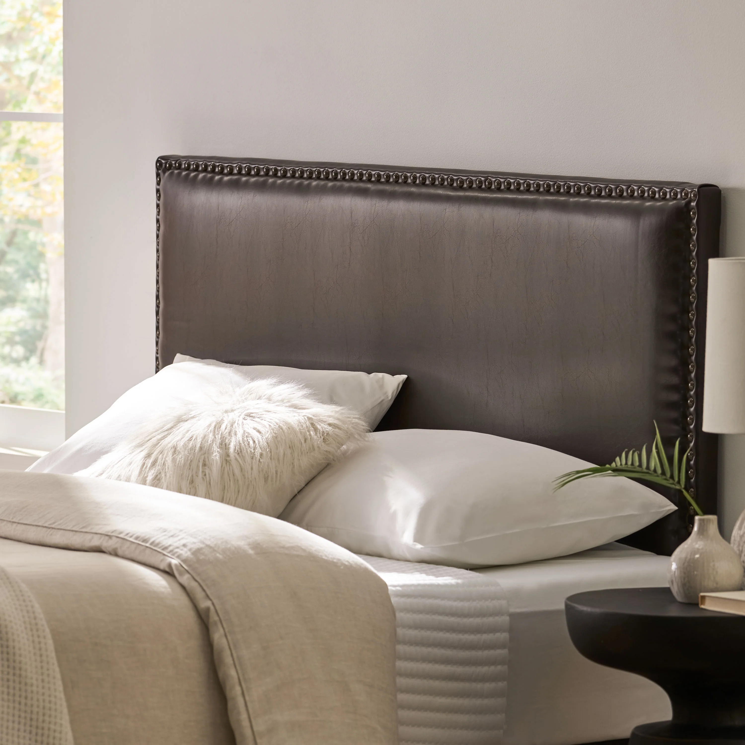 Alonzo Queen to Full Sized Brown Leather Headboard - furnishings