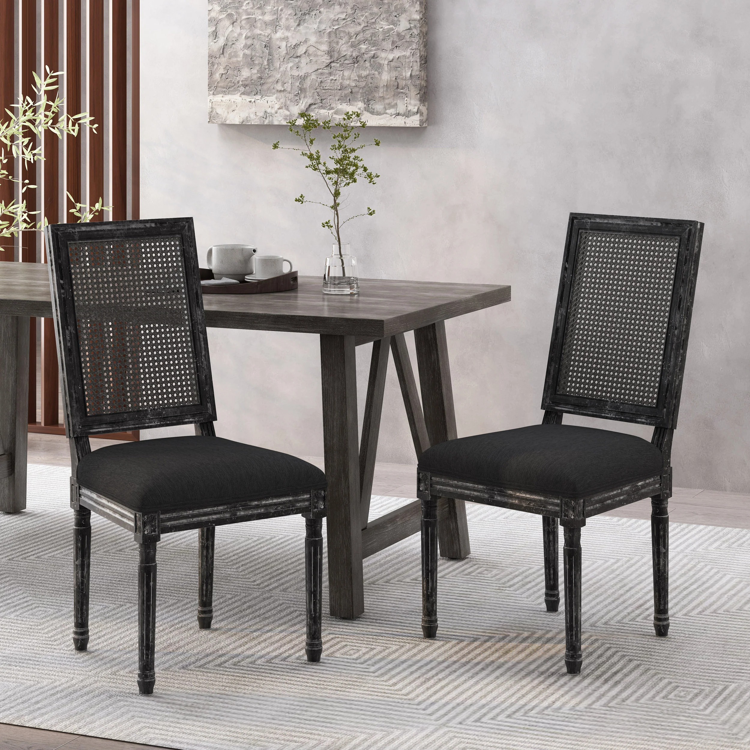 Brownell French Country Wood and Cane Upholstered Dining Chair, Set of 2 - furnishings