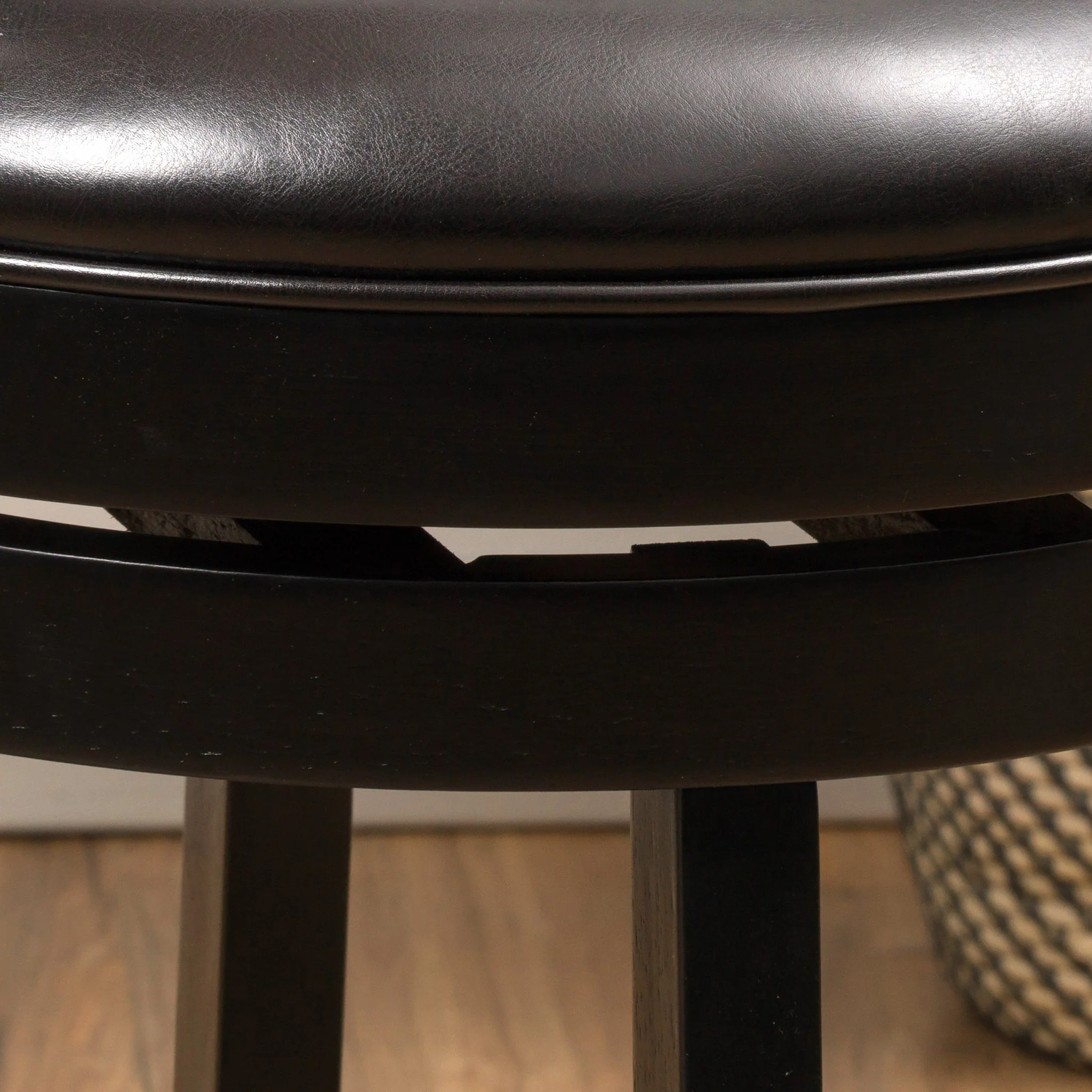 Traditional Upholstered Espresso Leather Swivel Backed Barstool with Wood Frame - furnishings