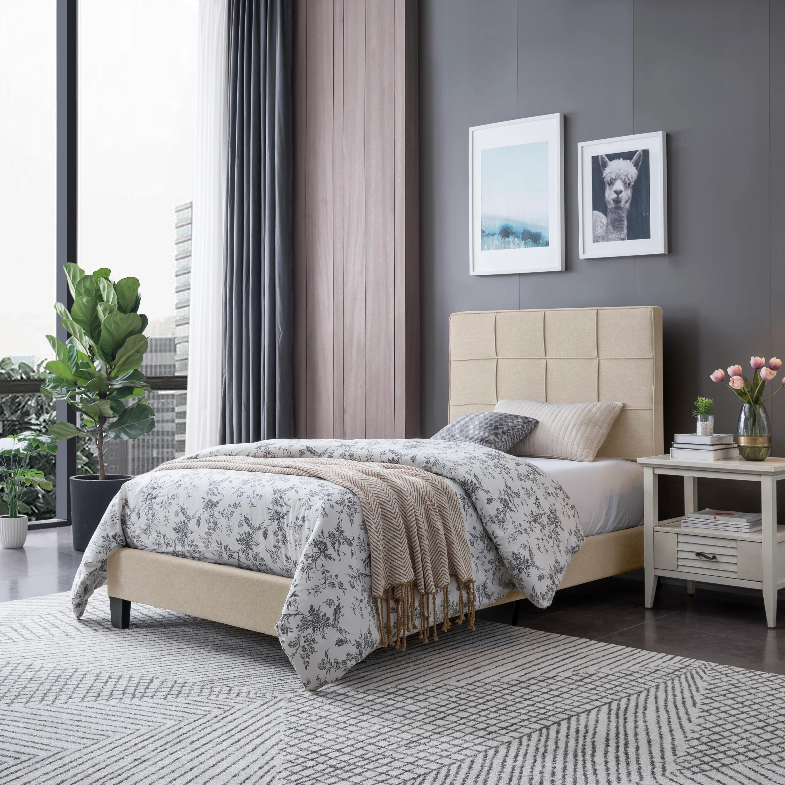 Salome Fully-Upholstered Platform Bed Frame, Low-Profile,  Contemporary - furnishings