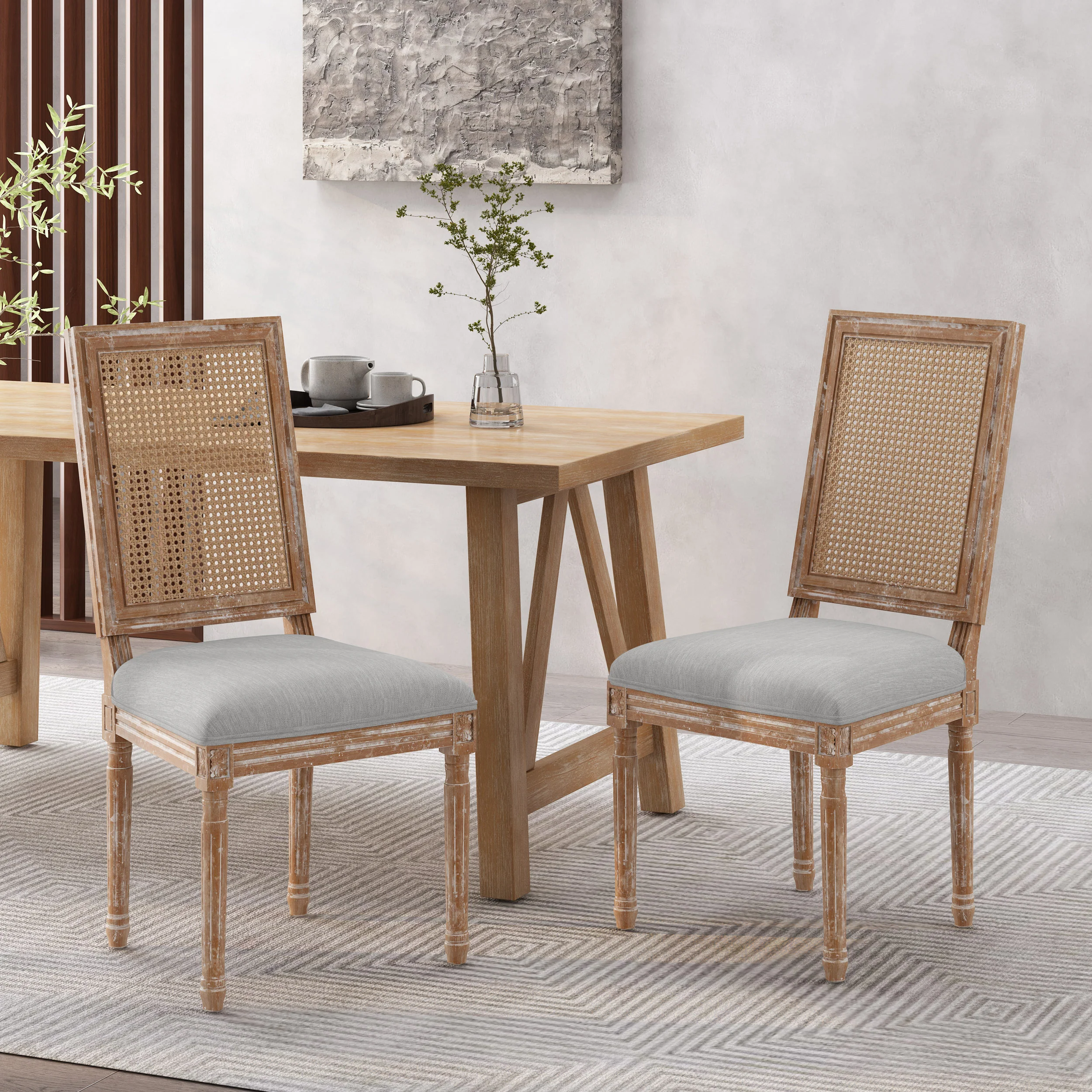 Brownell French Country Wood and Cane Upholstered Dining Chair, Set of 2 - furnishings