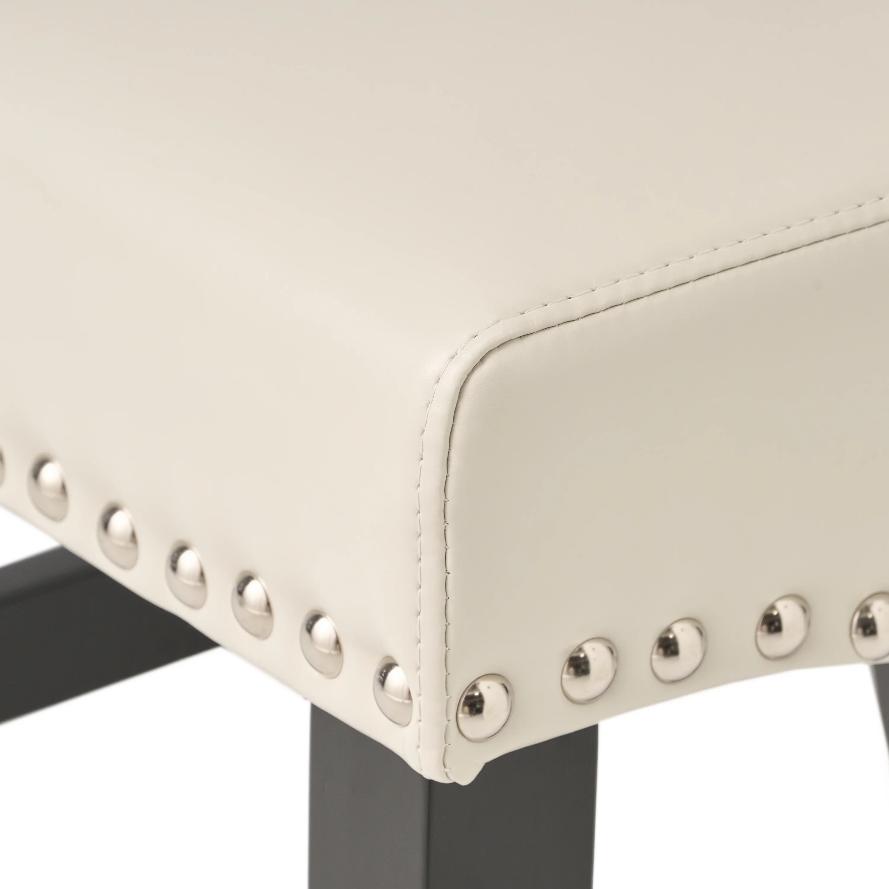 Jazzman Contemporary Bonded Leather Upholstered 26 Inch Counter Stools with Nailhead Trim, Set of 2, Ivory and Matte Black - furnishings