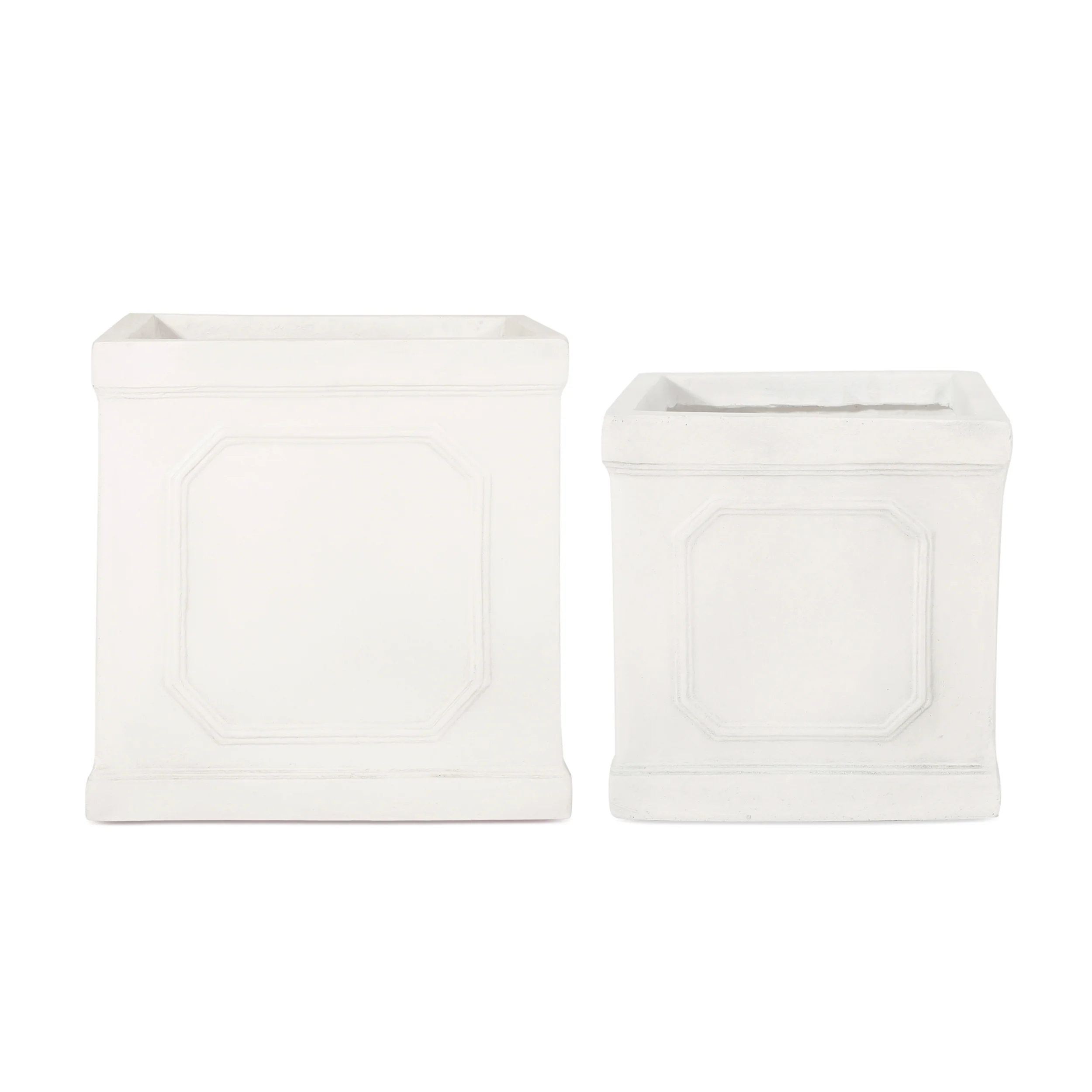 Greg Outdoor Small and Medium Cast Stone Planter Set, Antique White - furnishings