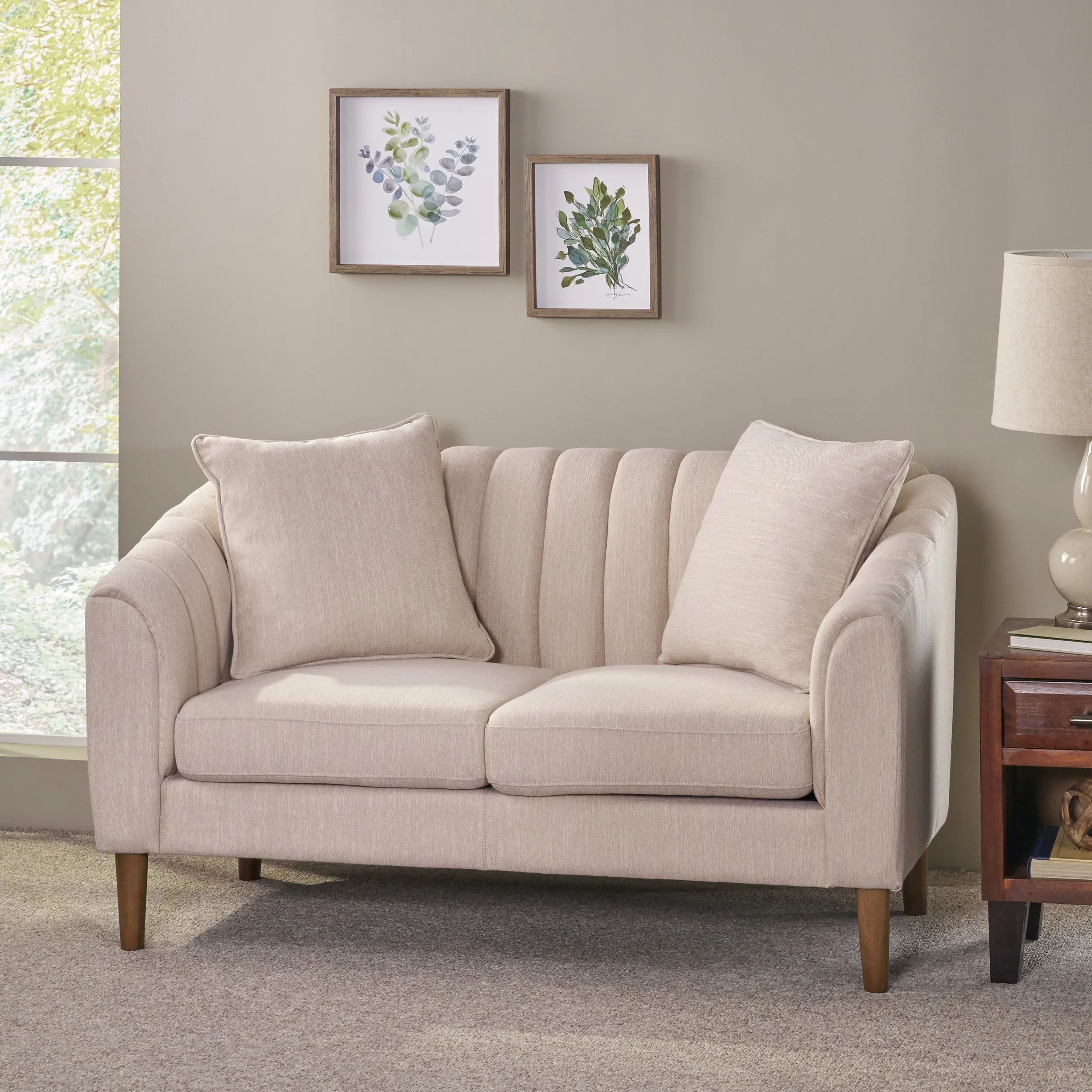Reham Contemporary Channel Stitched Fabric Loveseat - furnishings