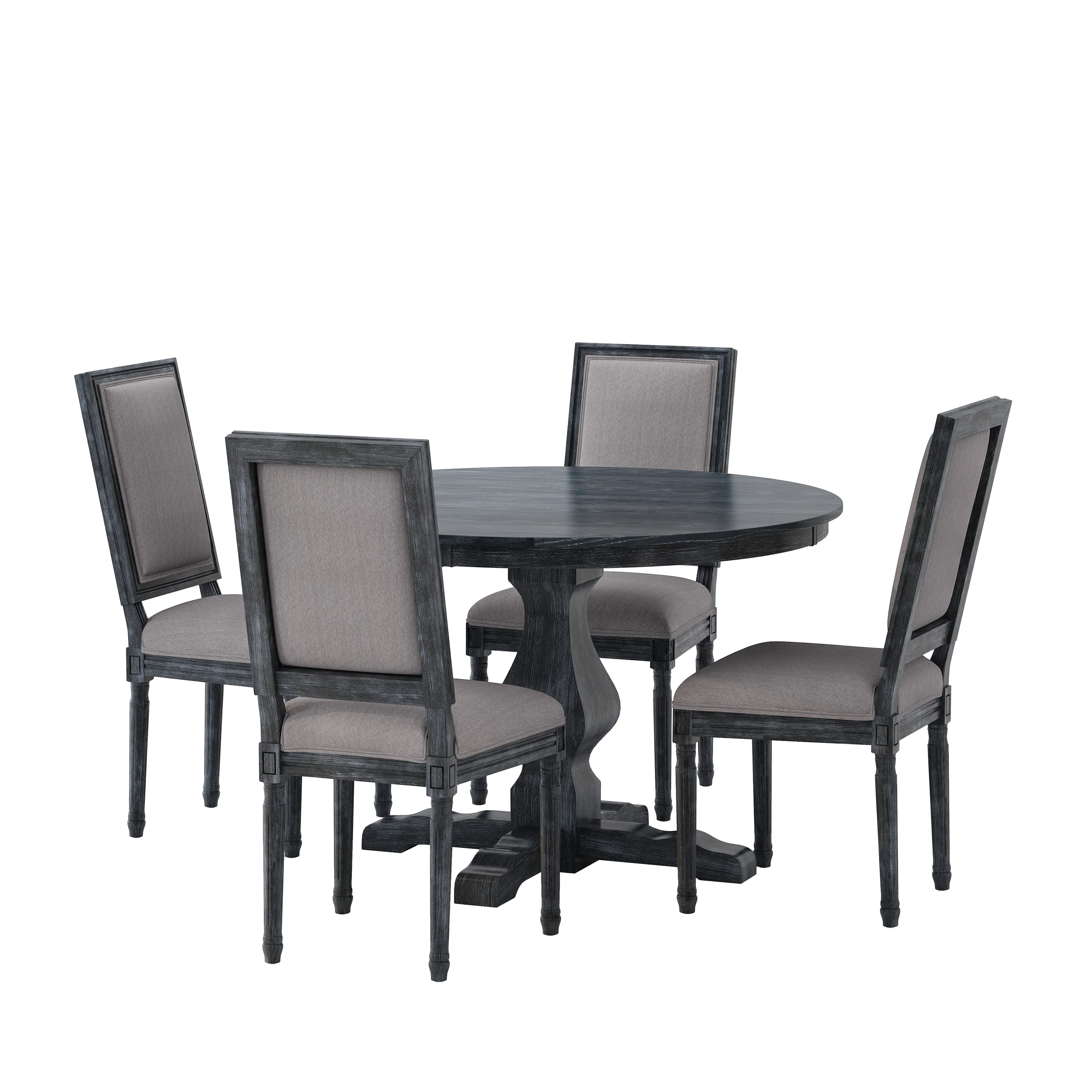 Merlene French Country Fabric Upholstered Wood 5 Piece Circular Dining Set - furnishings