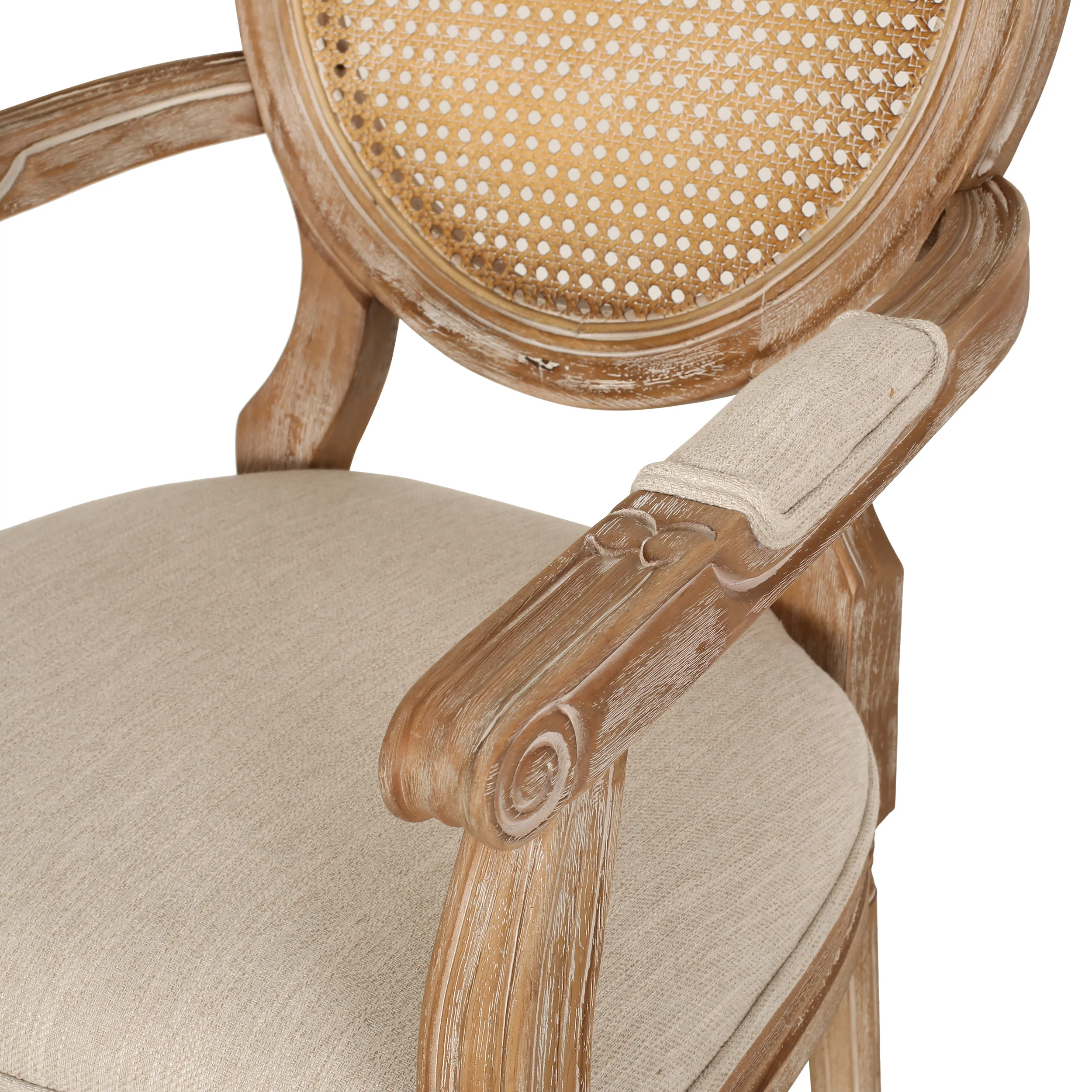Comisky French Country Fabric Upholstered Wood and Cane Expandable 7 Piece Dining Set - furnishings