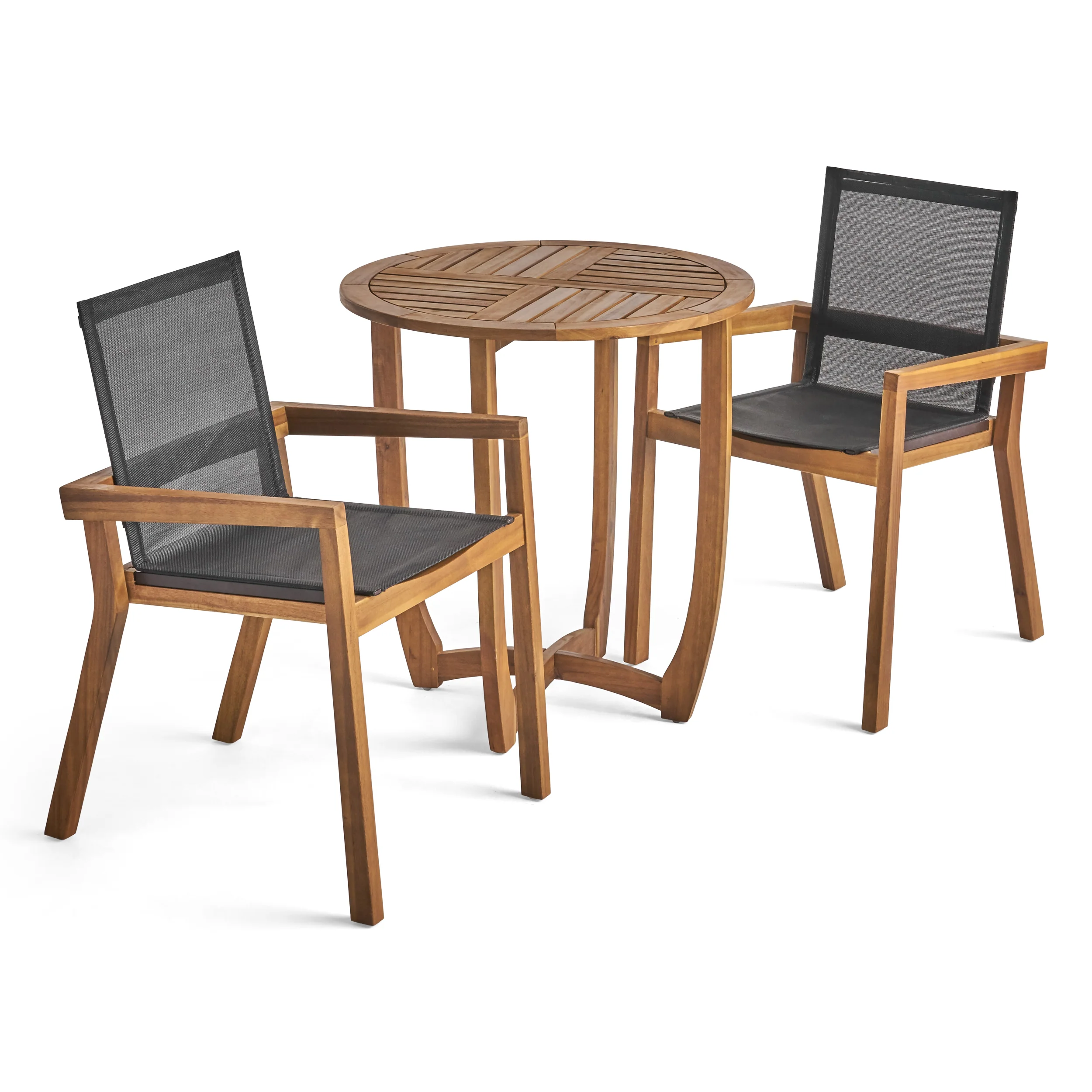 Mark Outdoor Acacia Wood 3 Piece Dining Set with Mesh Seats - furnishings