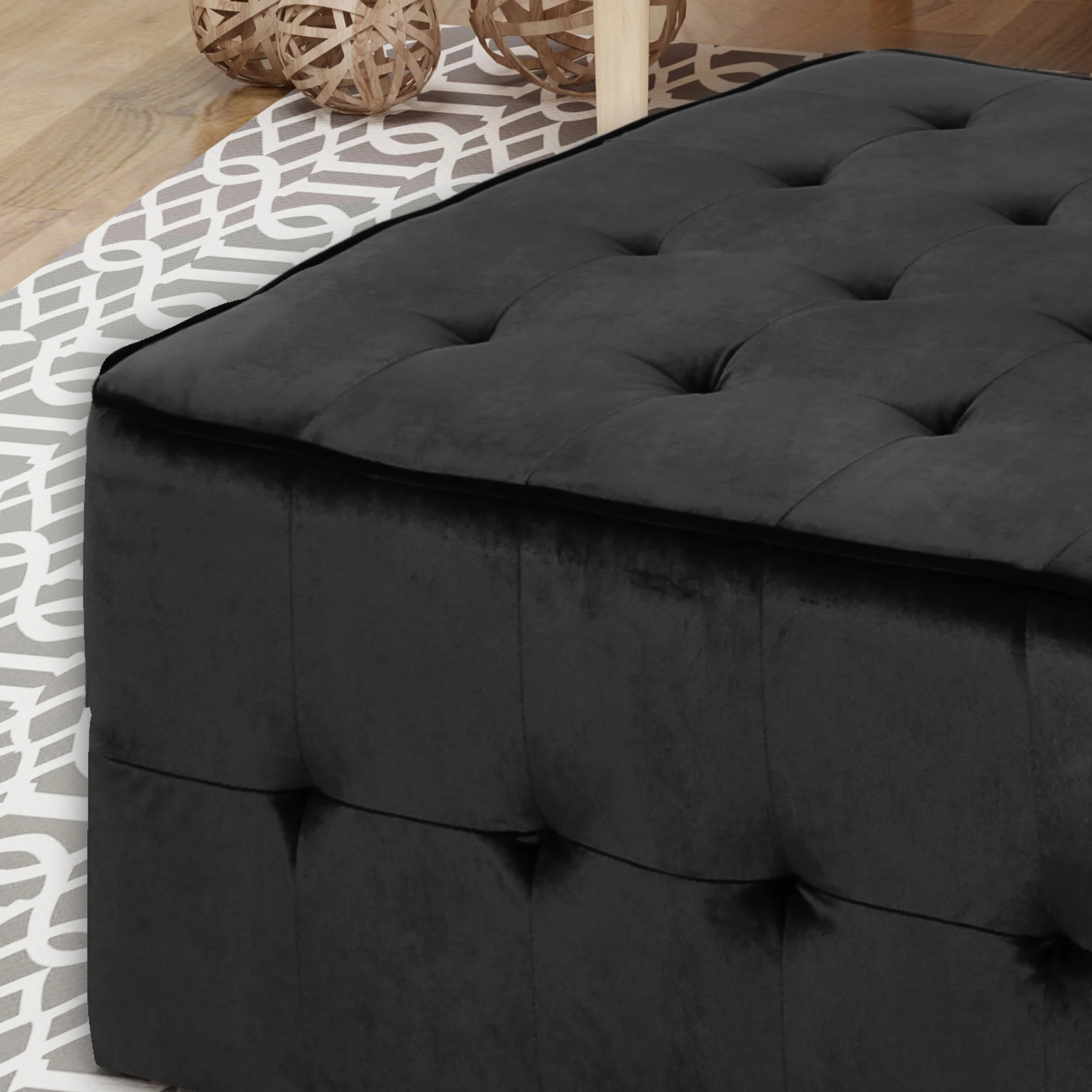 Justin Modern Glam Tufted Waffle Stitch Velvet Square Ottoman Coffee Table - furnishings