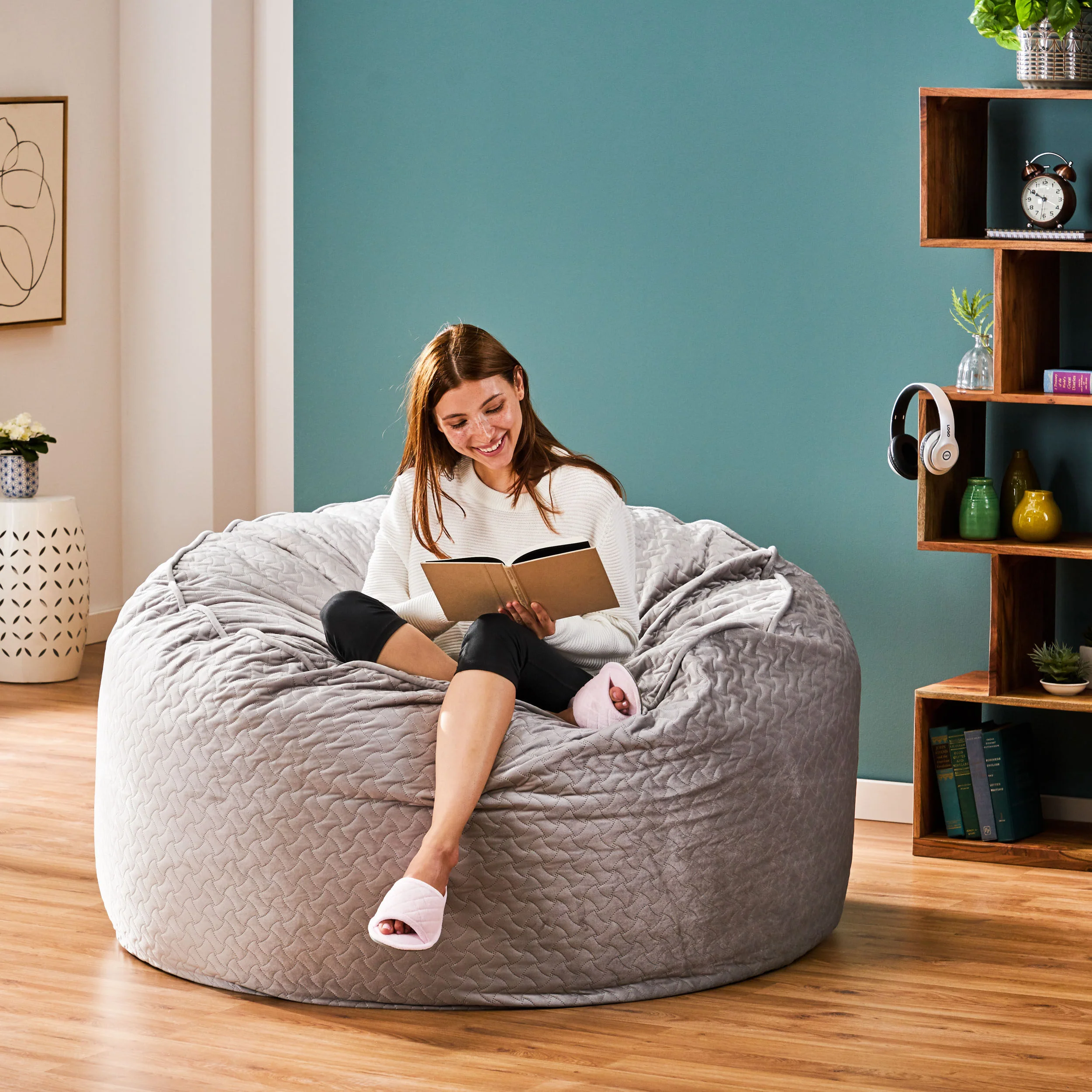 Vito Glam 4 Foot Velvet Quilt Patterned Beanbag - furnishings