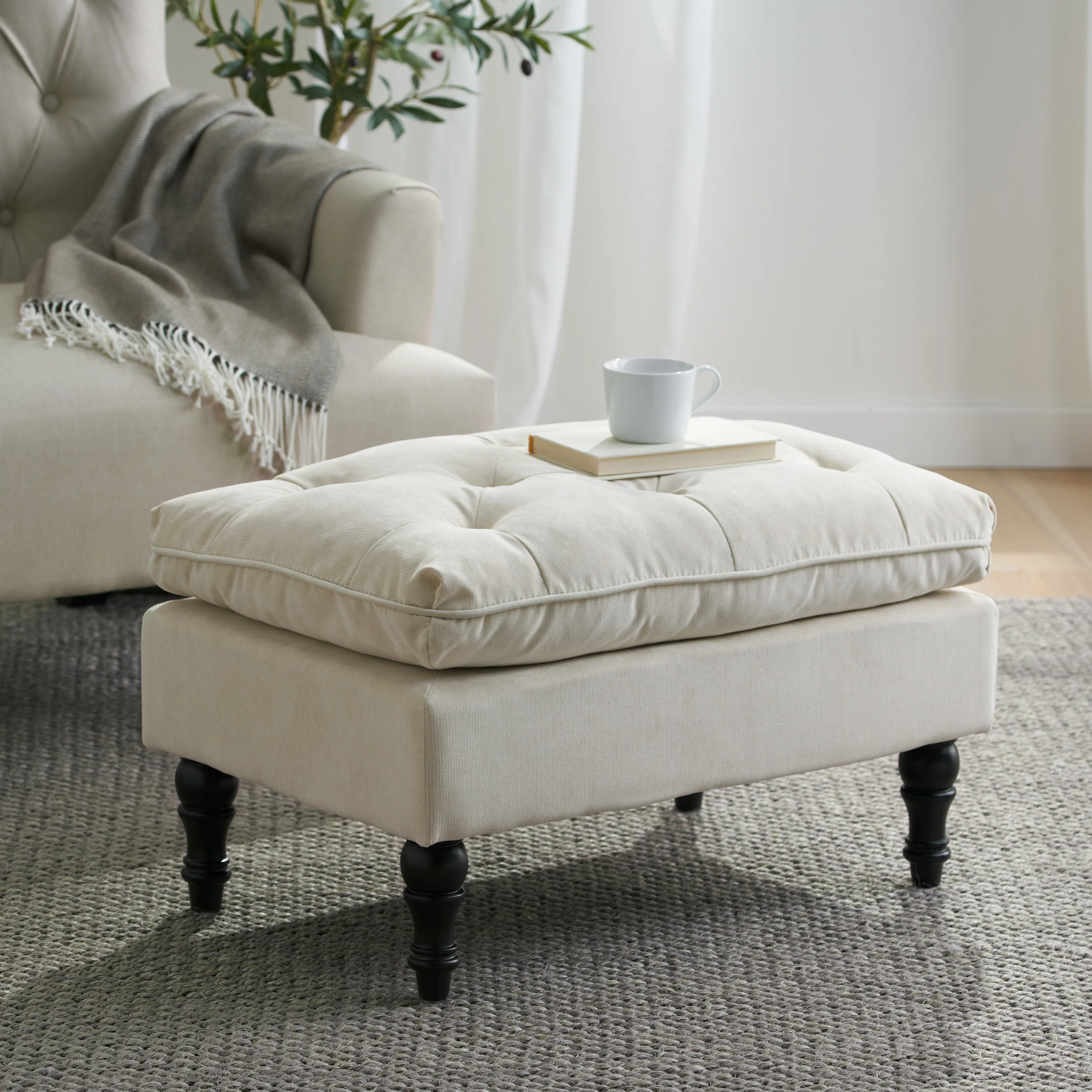 Cordoba Button Tufted Velvet Ottoman Footstool - furnishings