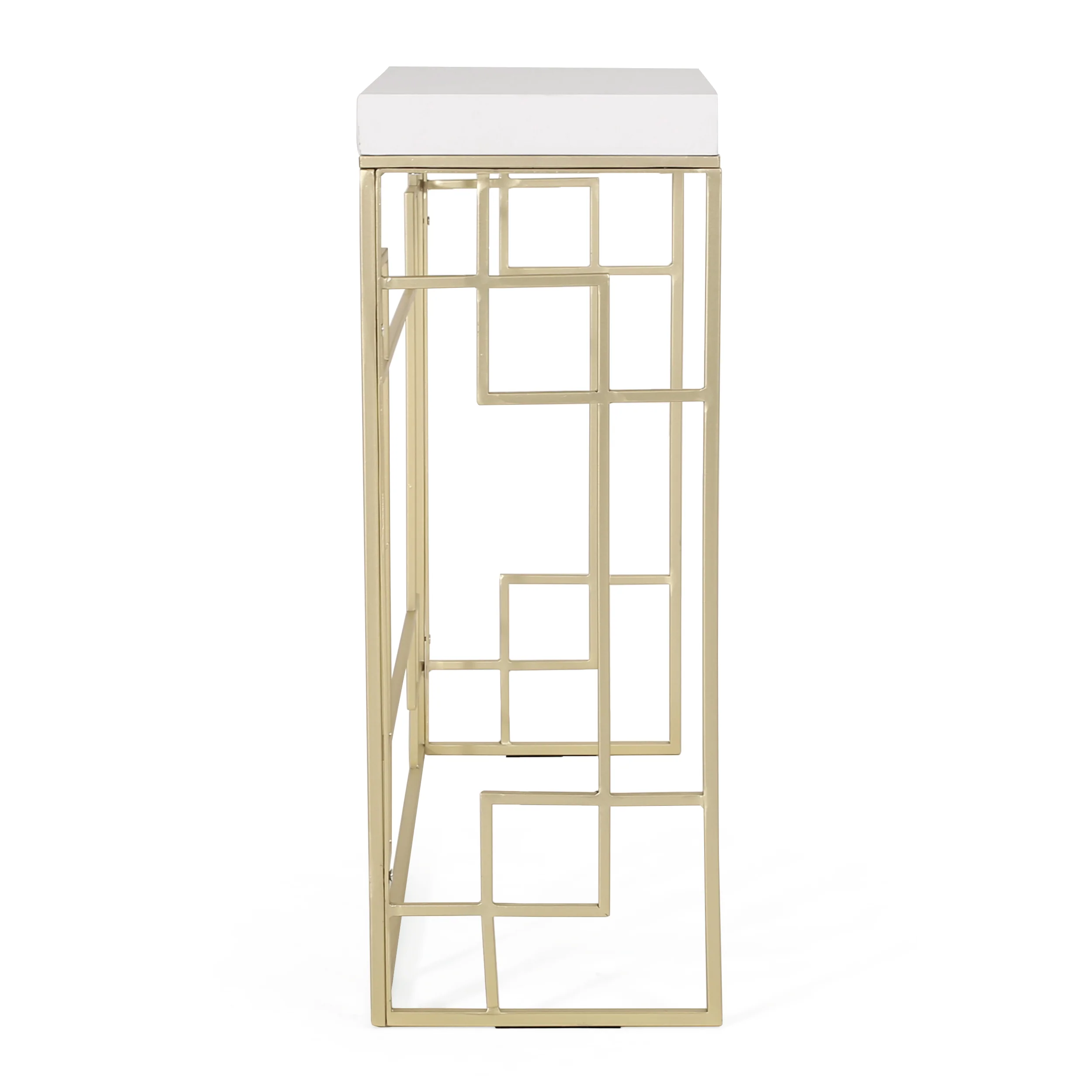 Filly Modern Glam Geometric Console Table, Gold and White - furnishings
