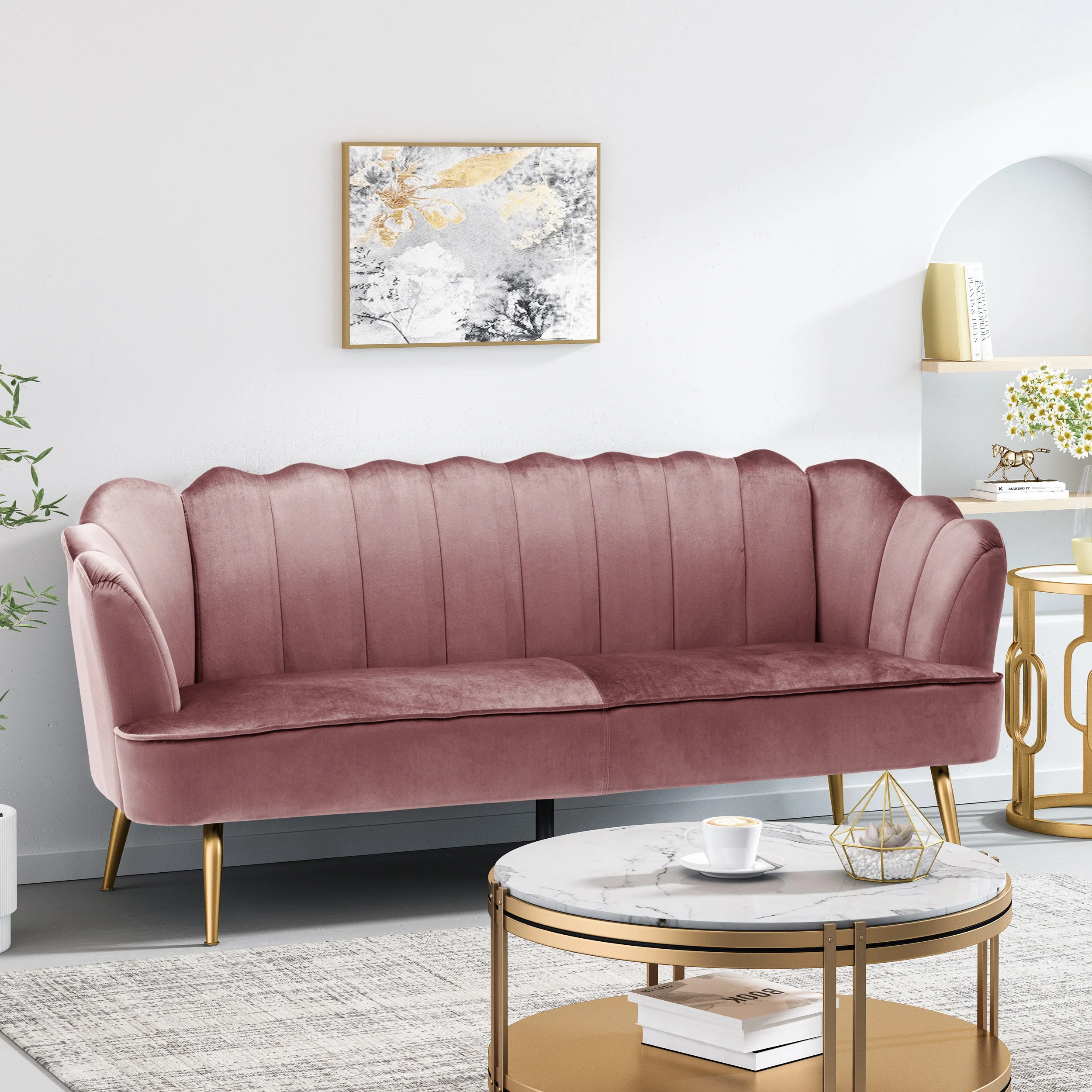 Ohnstad Modern Glam Velvet Channel Stitch 3 Seater Shell Sofa - furnishings