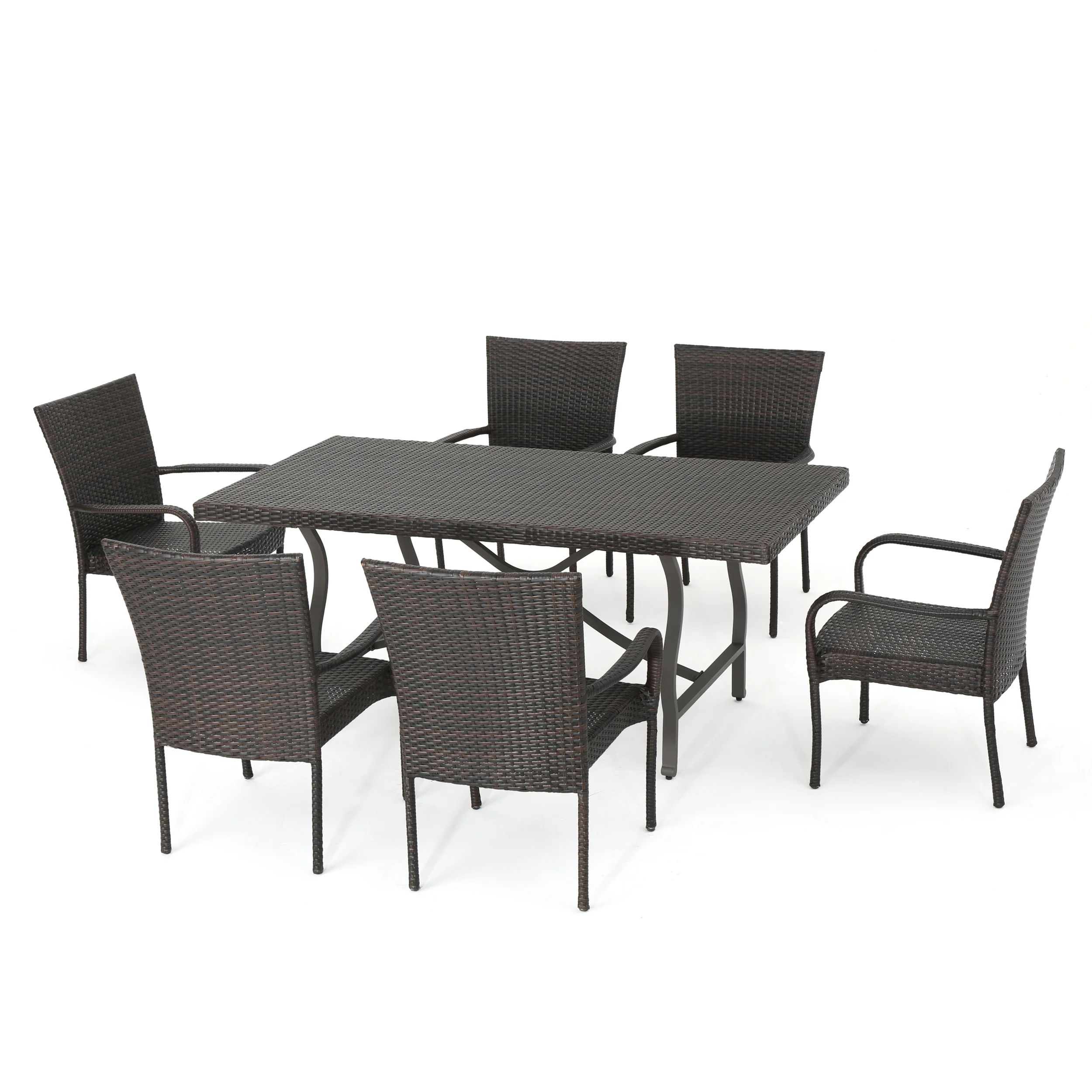Walthham Outdoor 7 Piece Multibrown Wicker Dining Set - furnishings